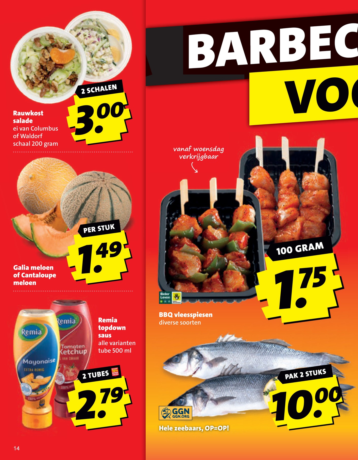 Hele zeebaars, gemarkeerd op pagina 14 van de Boni folder