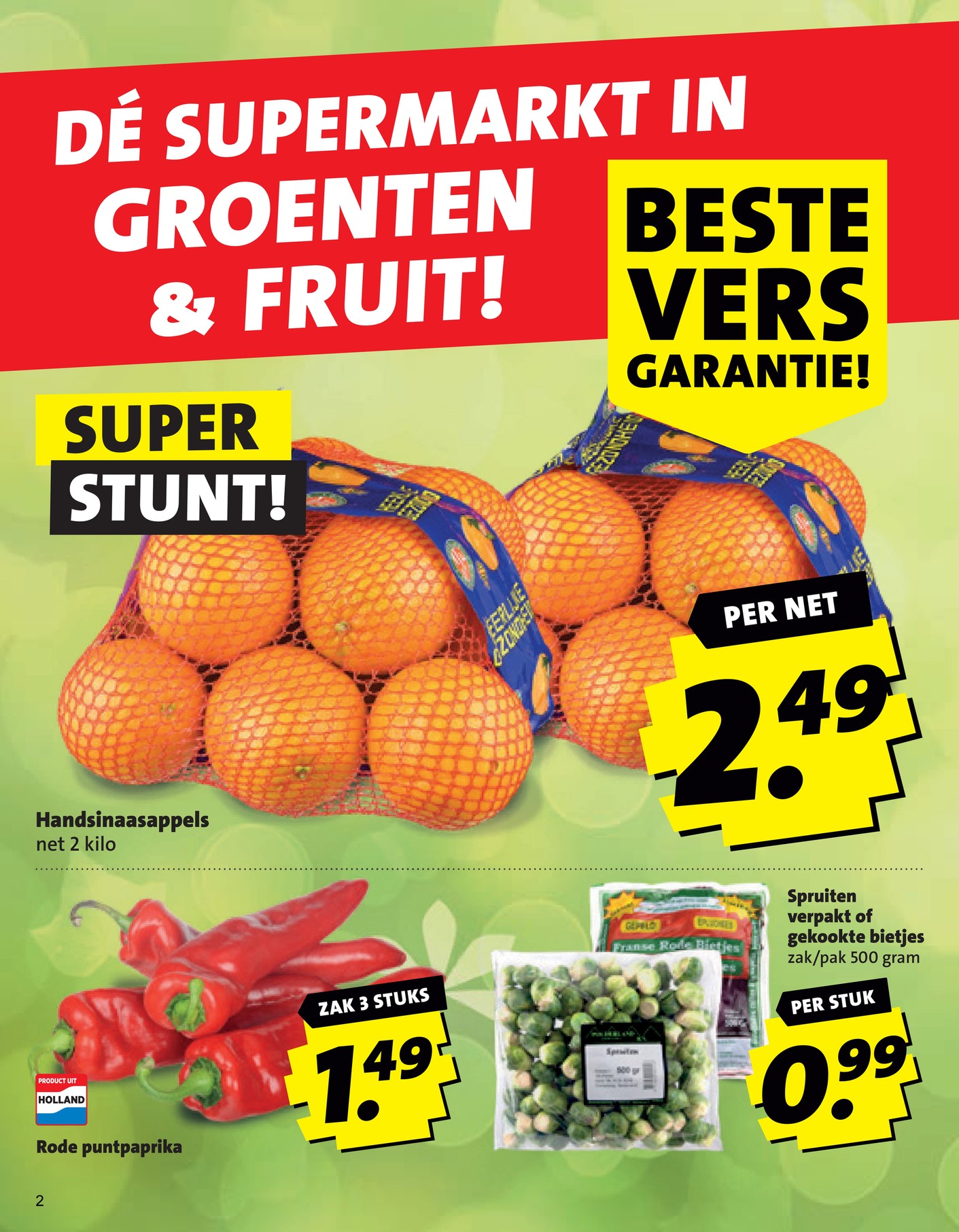 Spruiten of gekookte bietjes, gemarkeerd op pagina 2 van de Boni folder