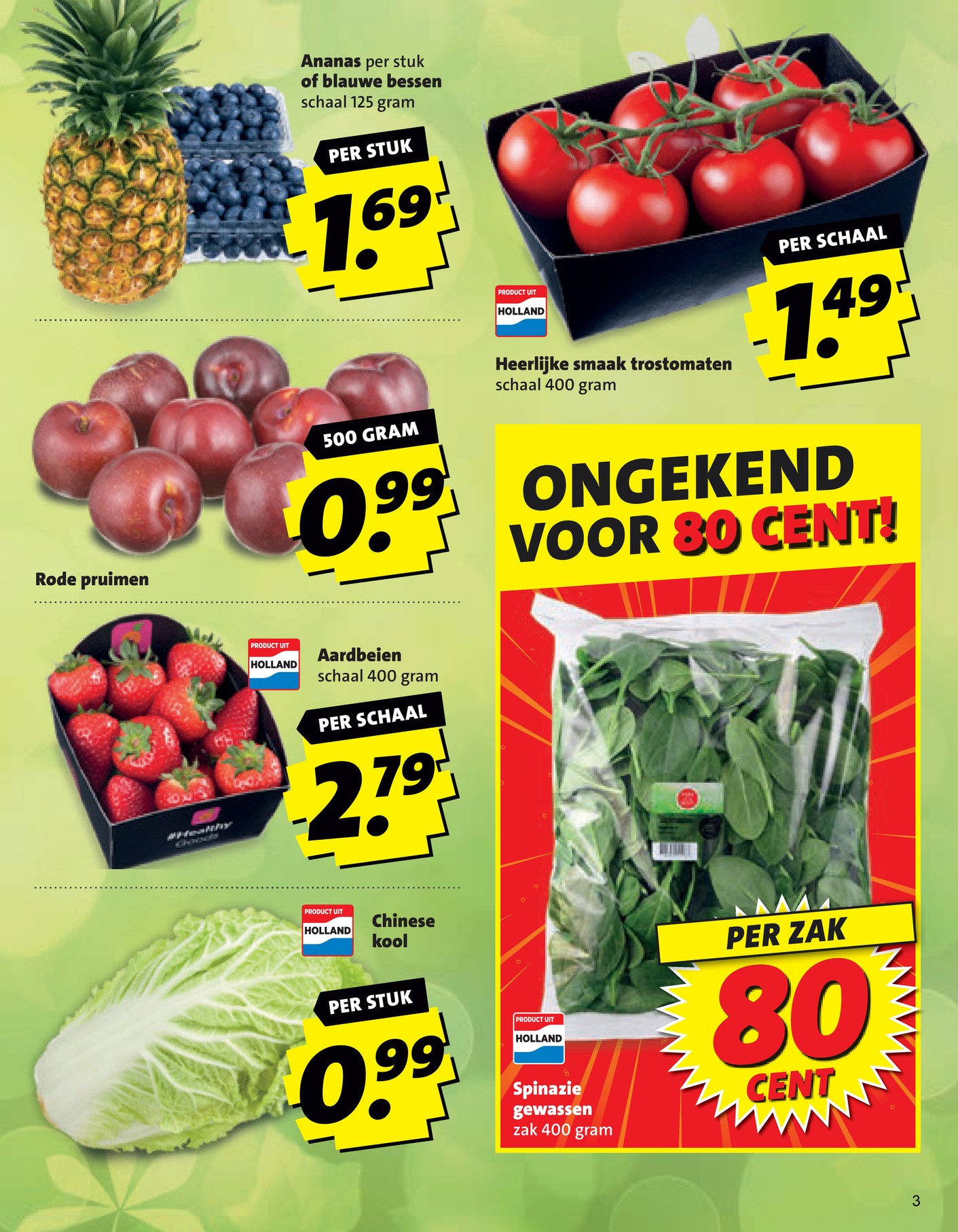Aardbeien, gemarkeerd op pagina 3 van de Boni folder