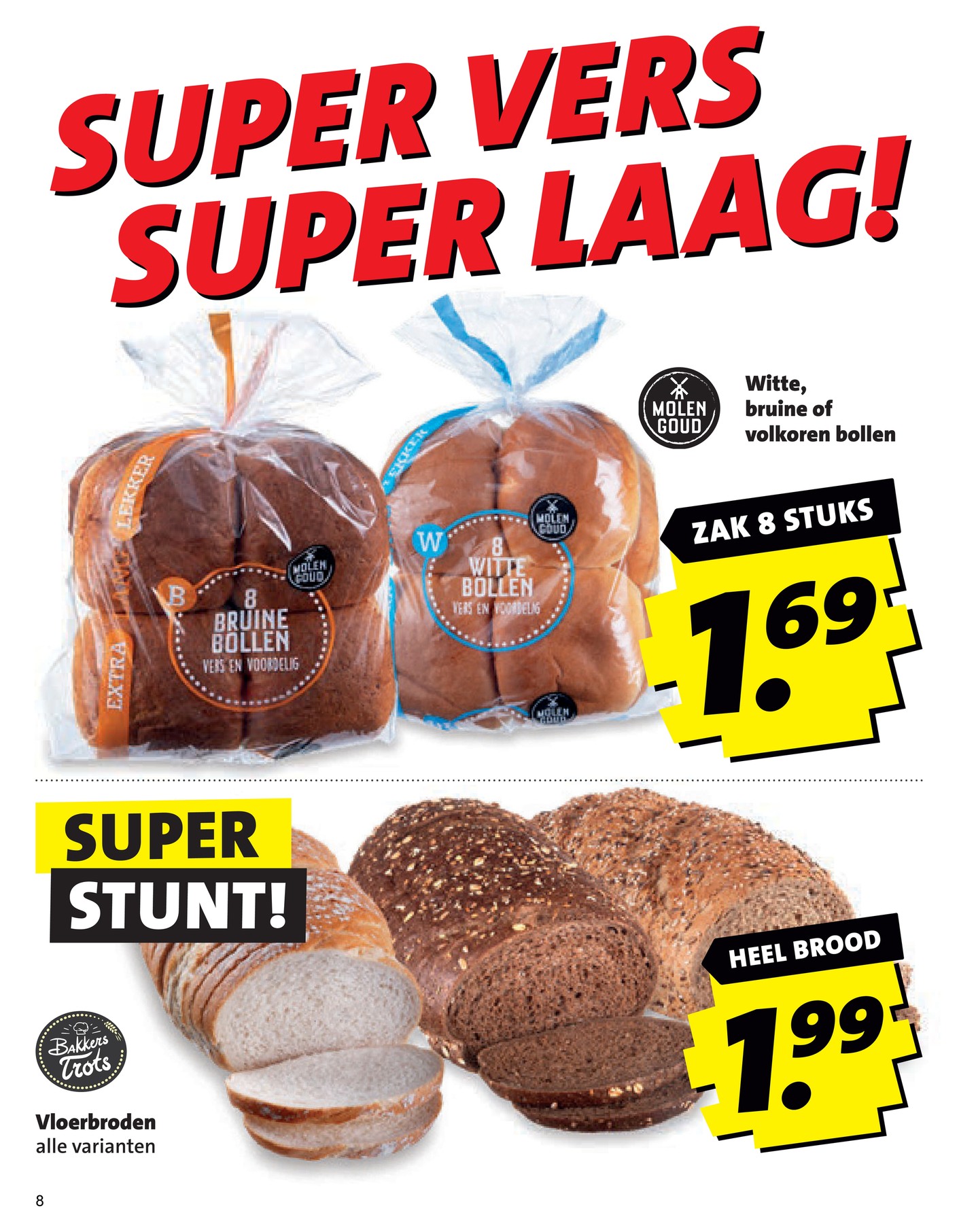 Vloerbrood alle varianten, gemarkeerd op pagina 8 van de Boni folder