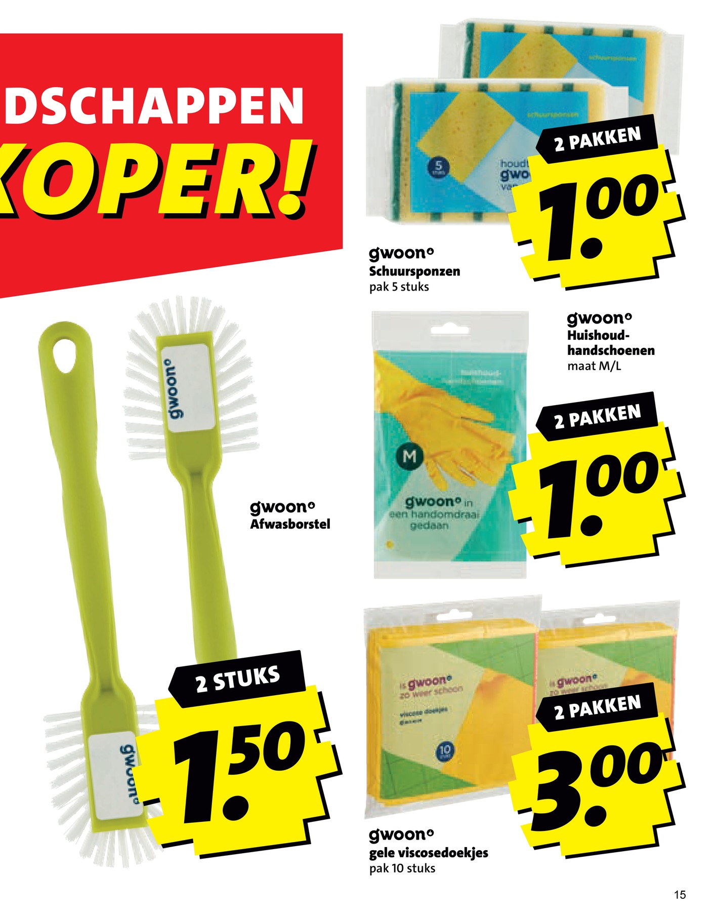 gwoon gele viscosedoekjes, gemarkeerd op pagina 15 van de Boni folder