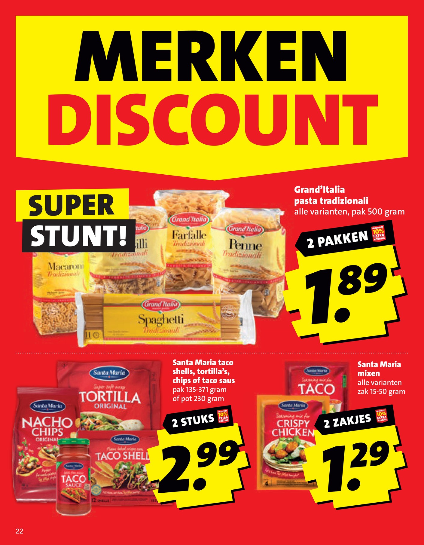 Santa Maria taco shells, tortilla's, chips of taco saus, gemarkeerd op pagina 22 van de Boni folder