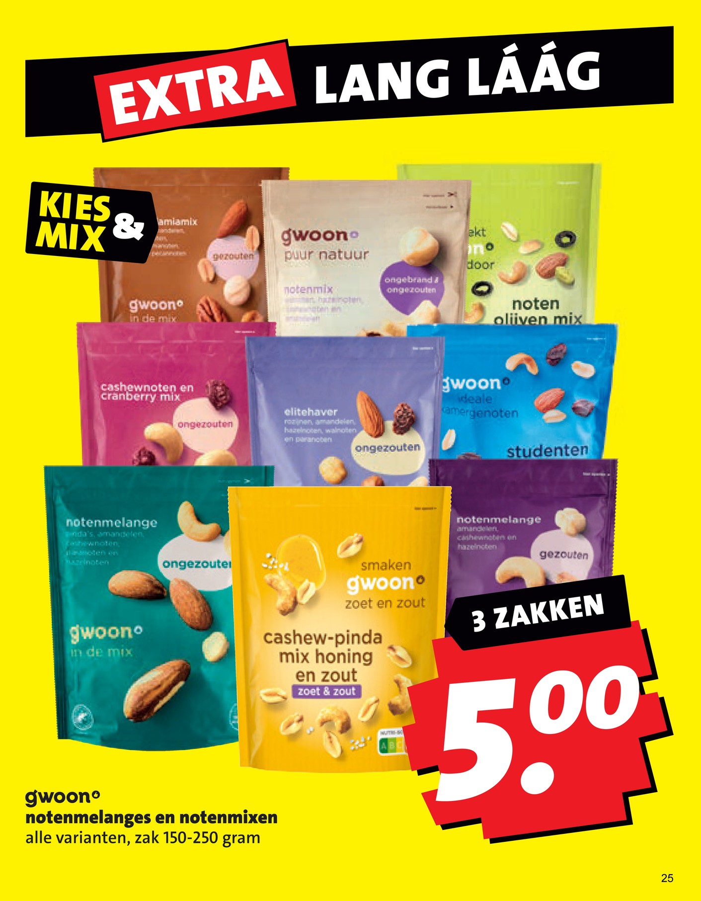 gwoon notenmelanges en notenmixen, gemarkeerd op pagina 25 van de Boni folder