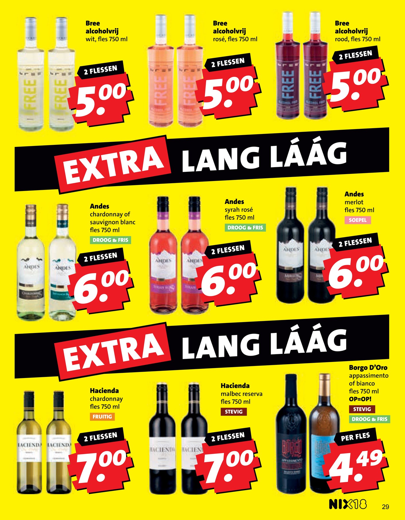 Andes chardonnay of sauvignon blanc, gemarkeerd op pagina 29 van de Boni folder