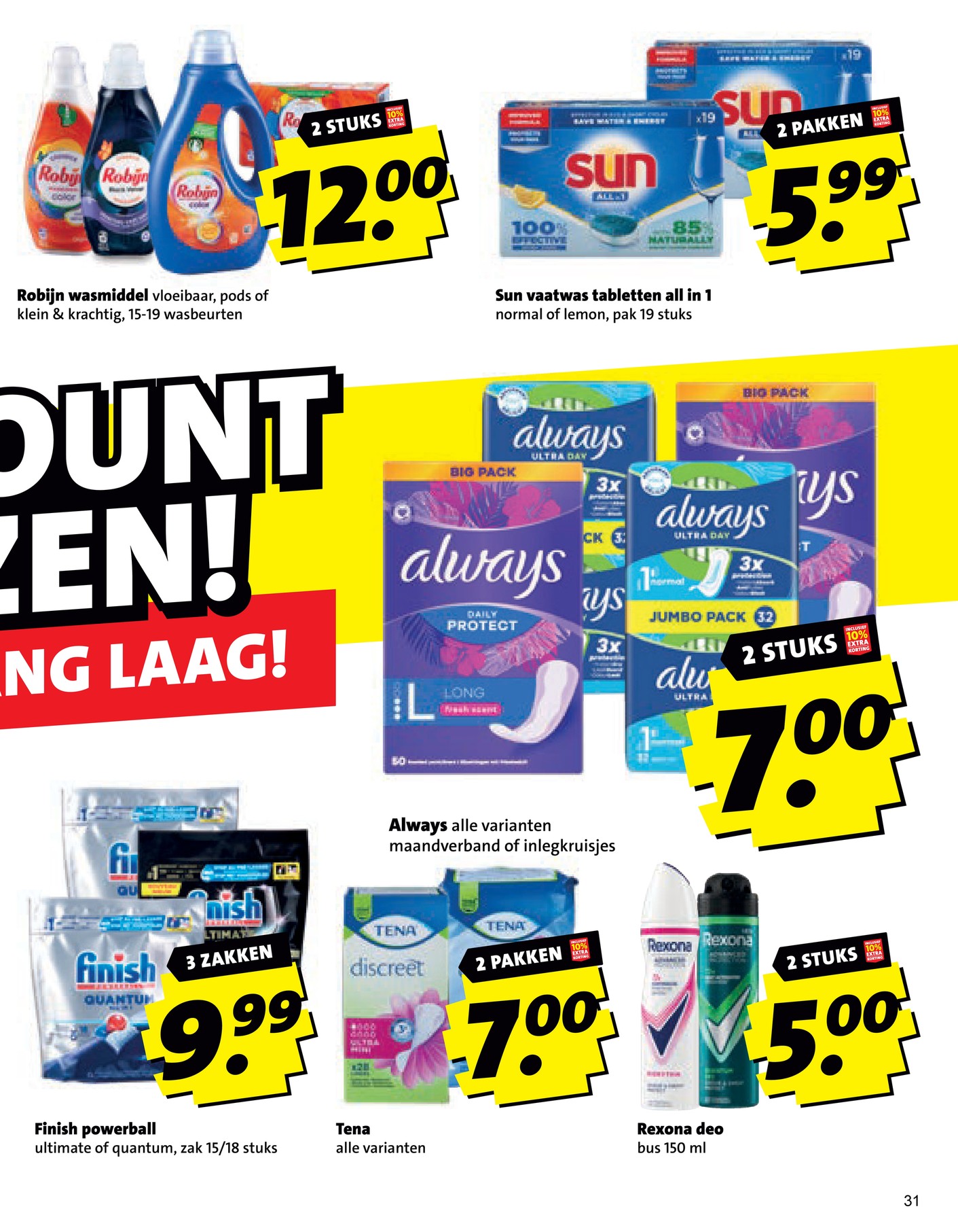 Wasmiddel vloeibaar, pods of klein & krachtig, gemarkeerd op pagina 31 van de Boni folder