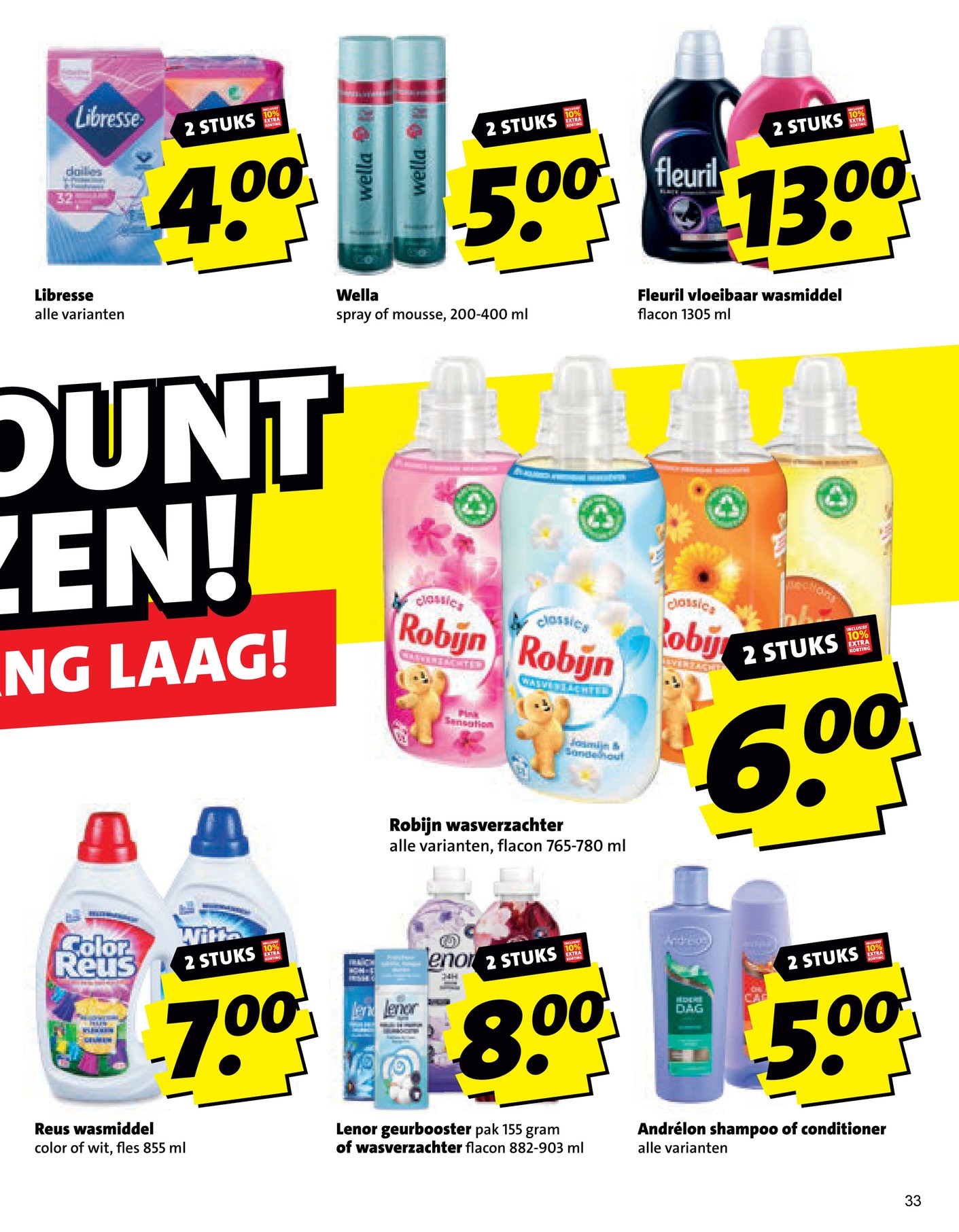 Fleuril vloeibaar wasmiddel, gemarkeerd op pagina 33 van de Boni folder