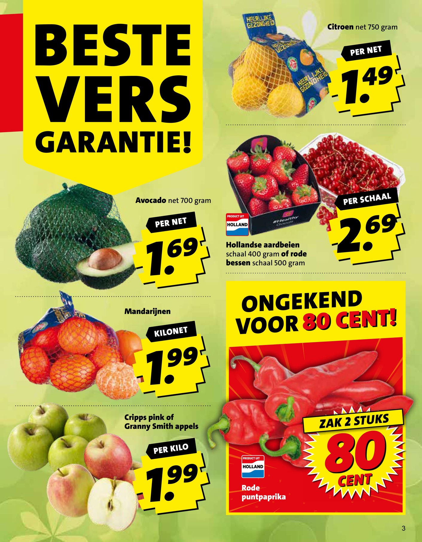 Mandarijnen, gemarkeerd op pagina 3 van de Boni folder