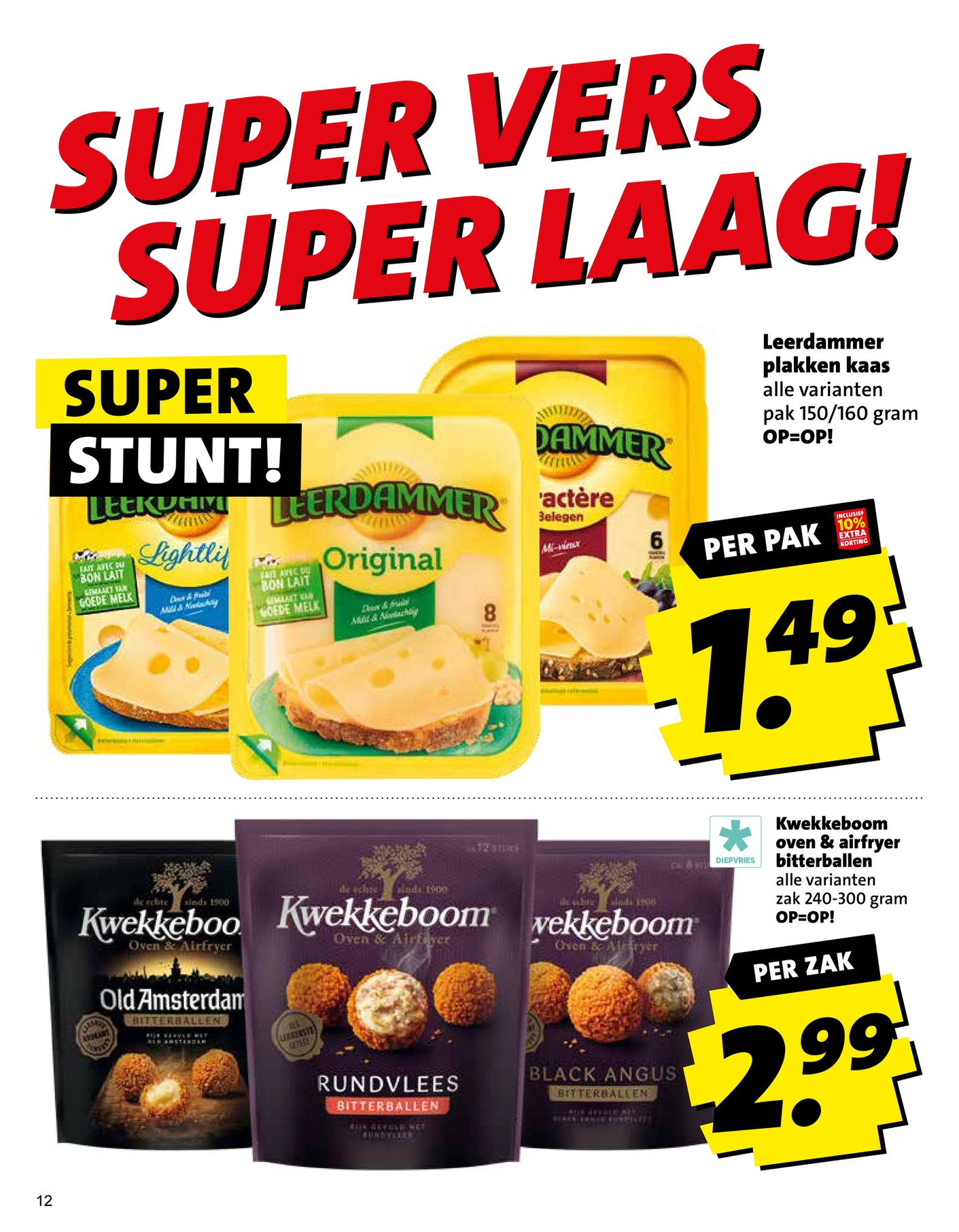 Leerdammer plakken kaas, gemarkeerd op pagina 12 van de Boni folder