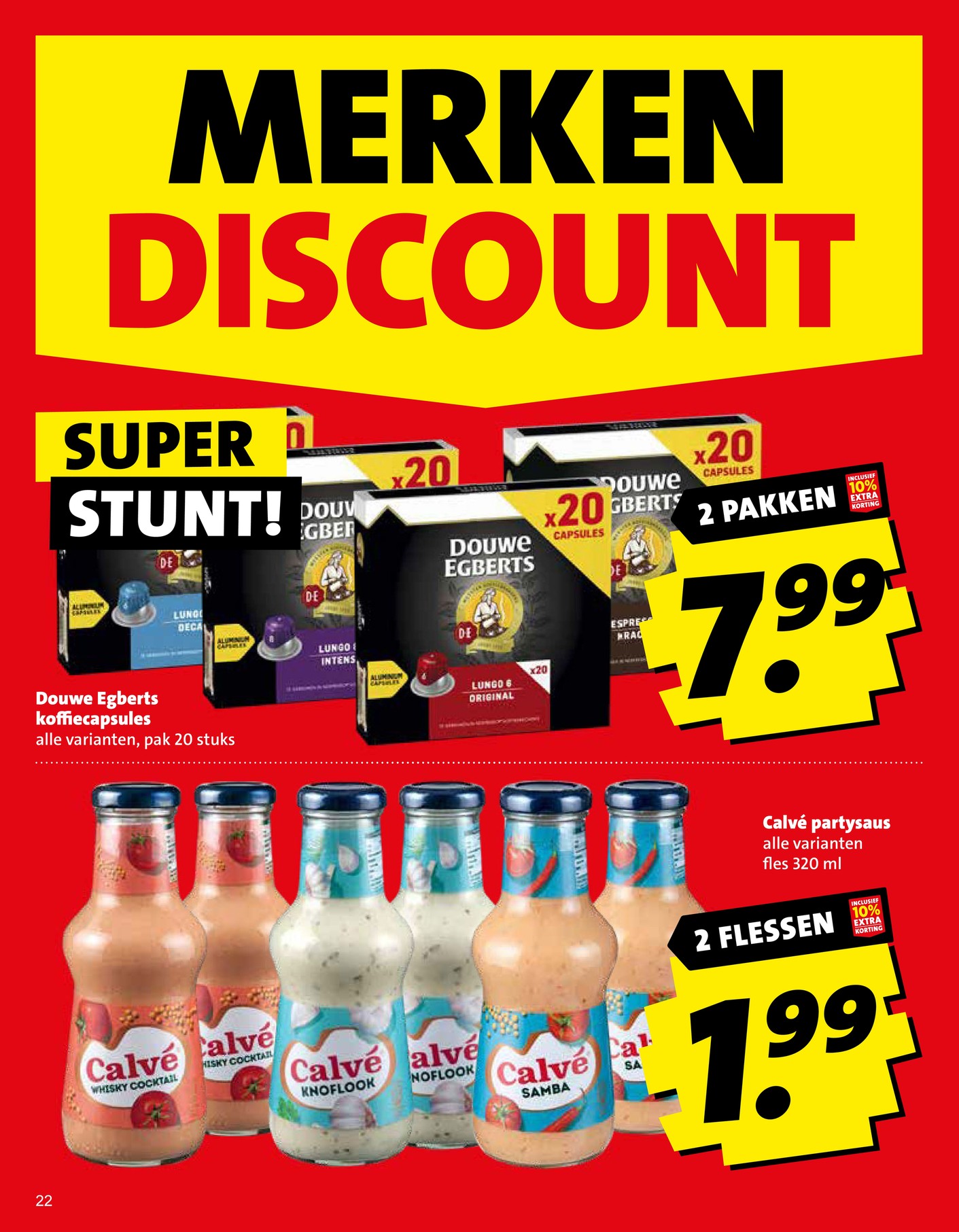 Douwe Egberts koffiecapsules, gemarkeerd op pagina 22 van de Boni folder