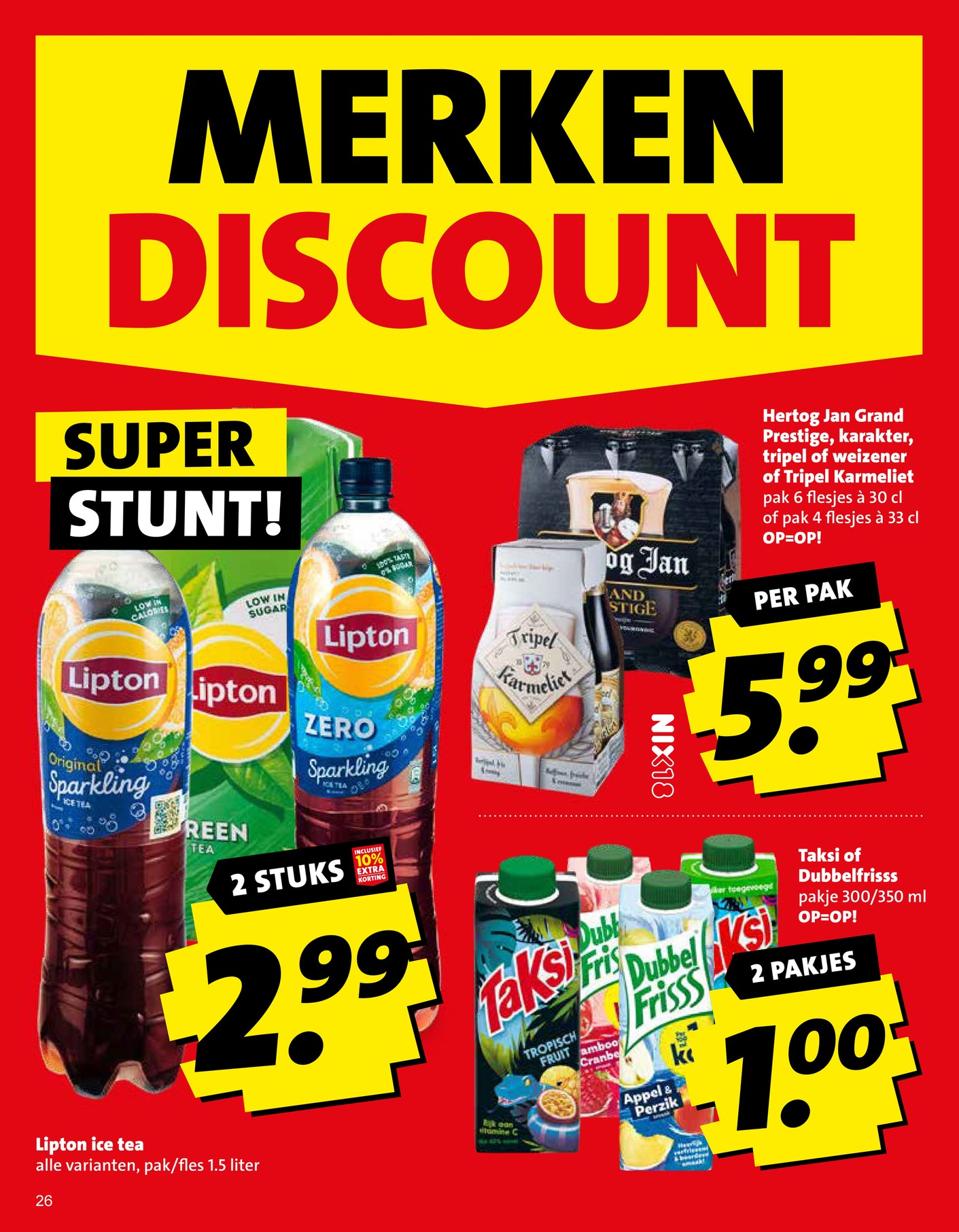 Taksi of DubbelFrisss pakjes, gemarkeerd op pagina 26 van de Boni folder
