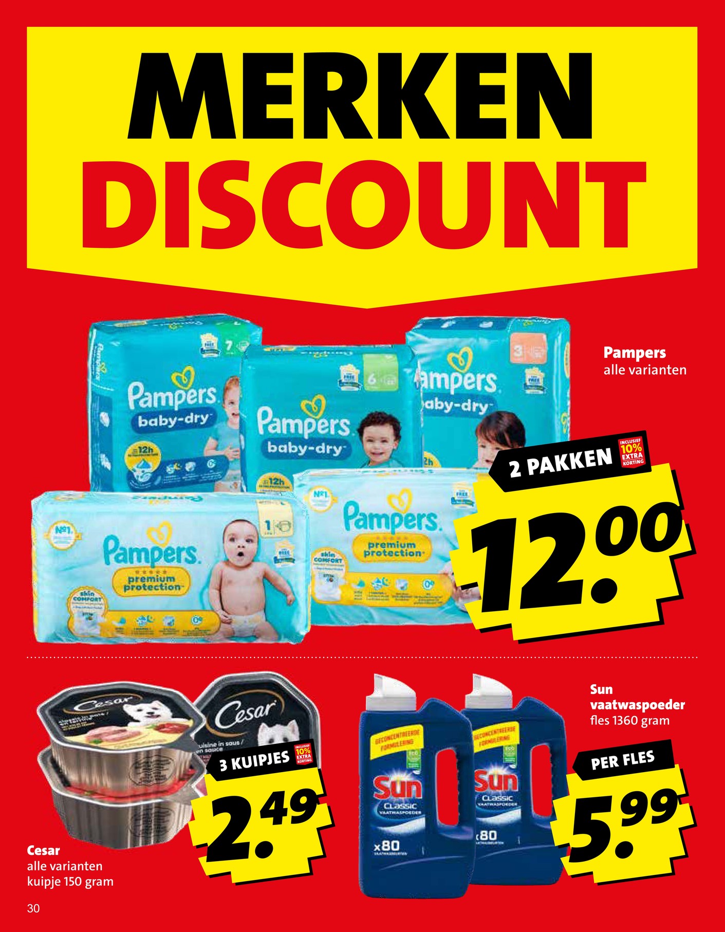 Sun vaatwaspoeder, gemarkeerd op pagina 30 van de Boni folder