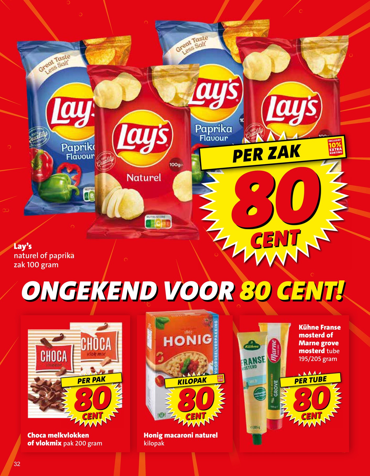 Lay's Naturel of Paprika chips, gemarkeerd op pagina 32 van de Boni folder
