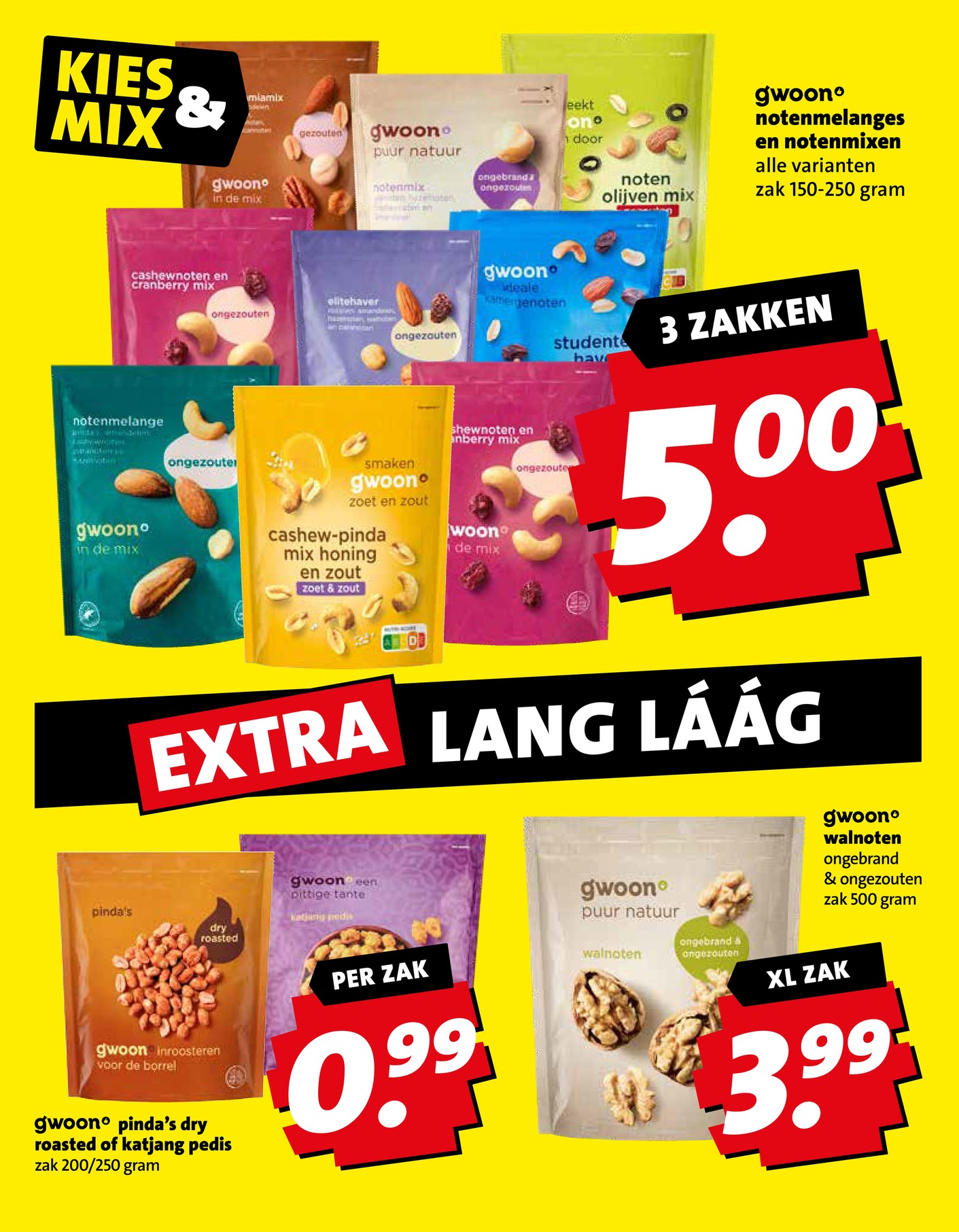 gwoon notenmelanges en notenmixen, gemarkeerd op pagina 34 van de Boni folder