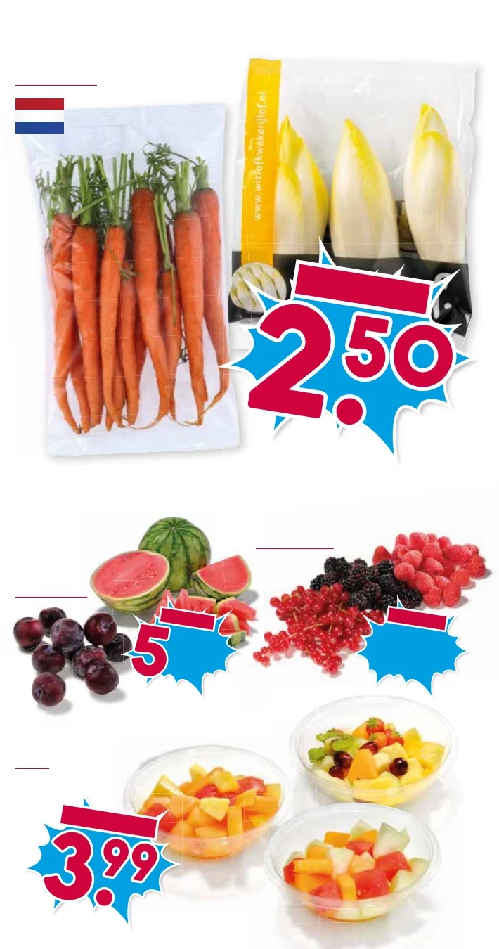 Wortelen en witlof, gemarkeerd op pagina 12 van de Boons Markt folder