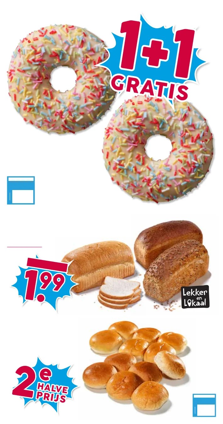 Donuts, gemarkeerd op pagina 8 van de Boons Markt folder