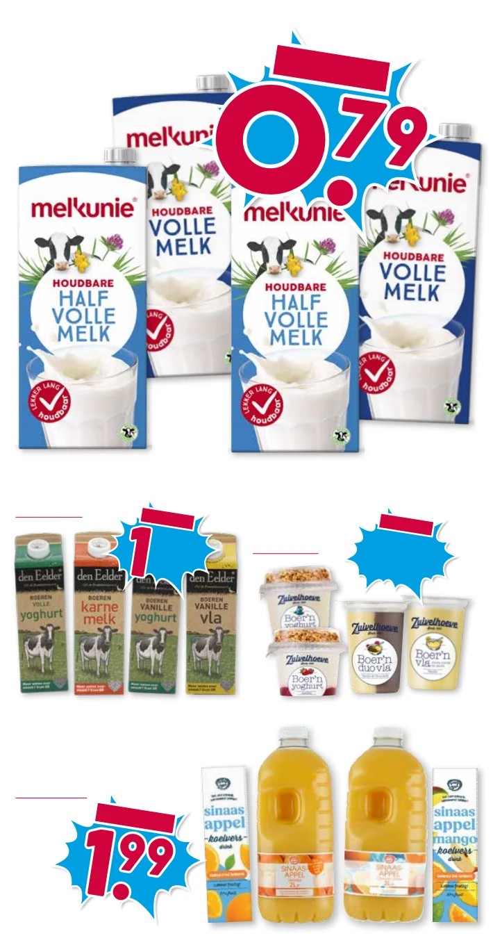 Melkunie houdbare melk, gemarkeerd op pagina 12 van de Boons Markt folder