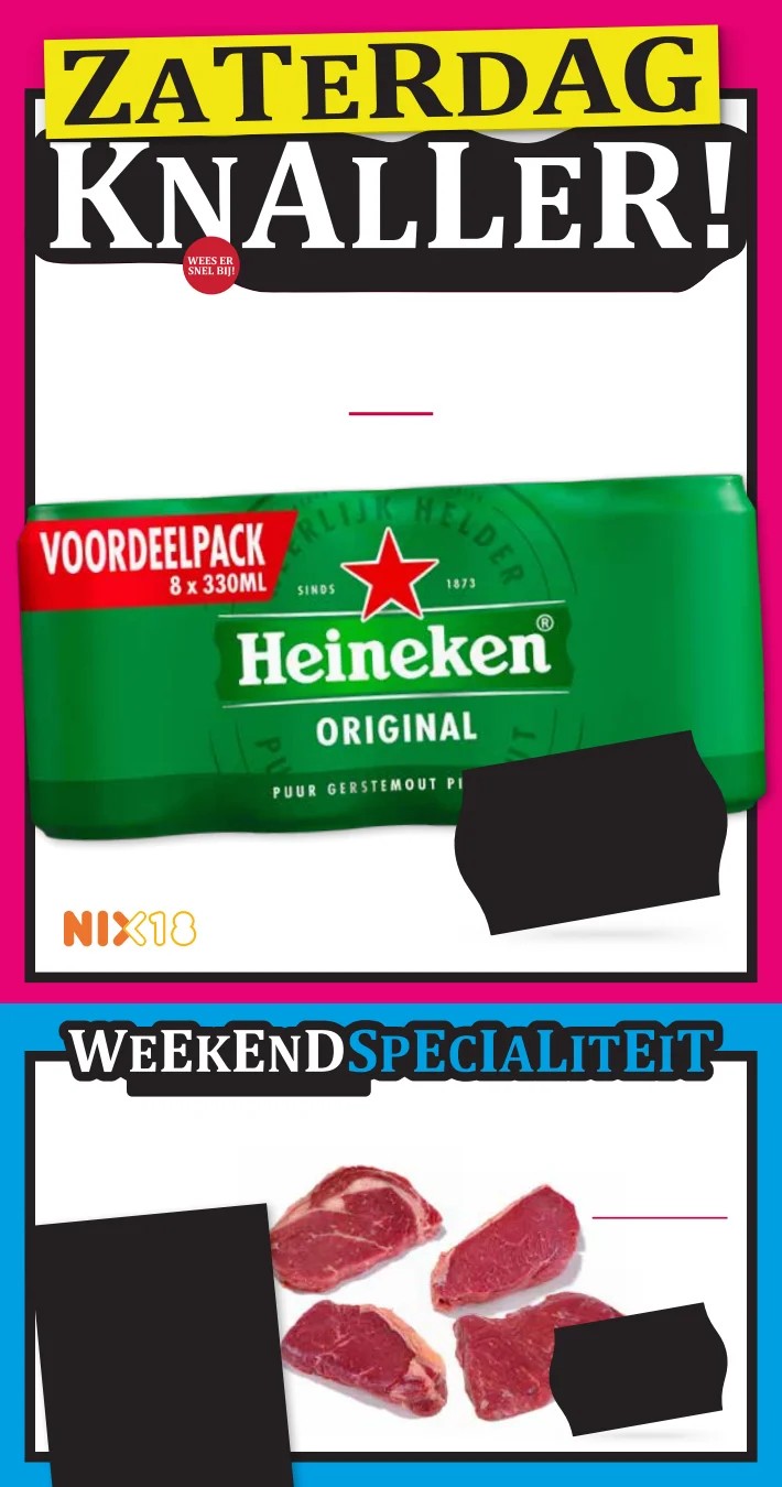 Vlees (steaks), gemarkeerd op pagina 19 van de Boons Markt folder