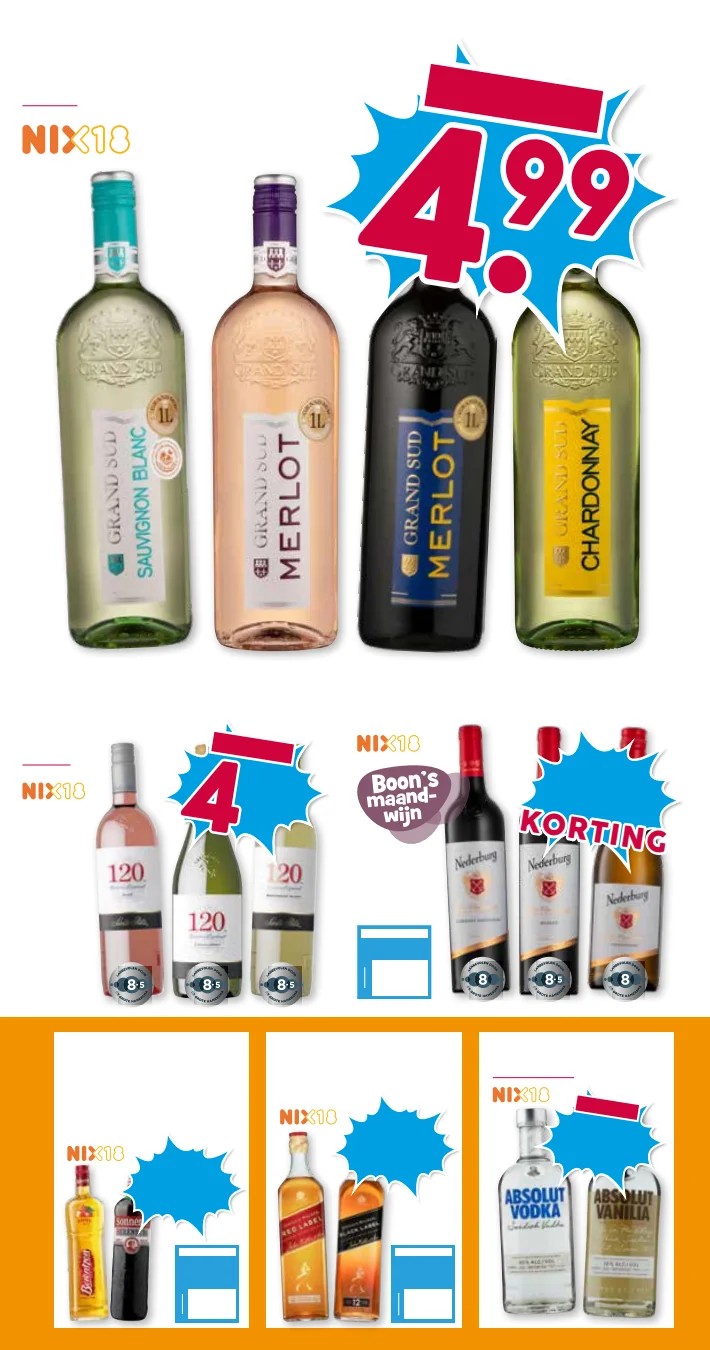 Grand Sud Wijnassortiment, gemarkeerd op pagina 21 van de Boons Markt folder