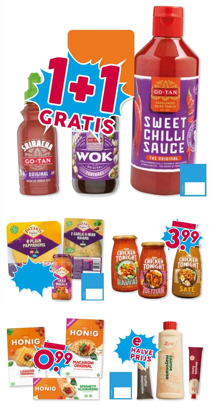 Assortiment sauzen, gemarkeerd op pagina 15 van de Boons Markt folder