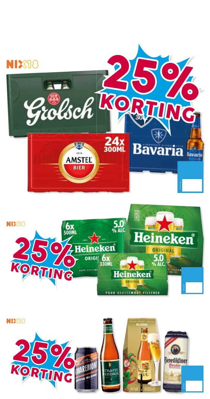 Grolsch, Bavaria, Amstel, gemarkeerd op pagina 20 van de Boons Markt folder