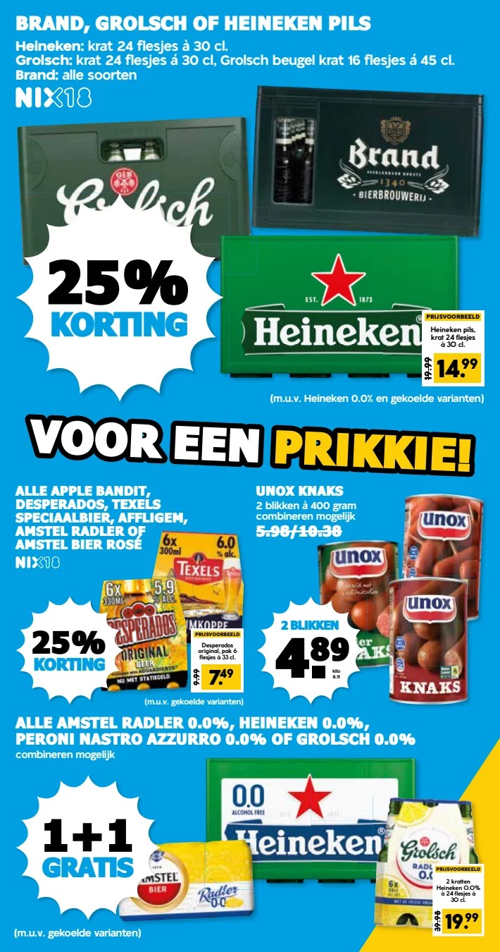 Alcoholvrij bier krat, gemarkeerd op pagina 19 van de Boons Markt folder
