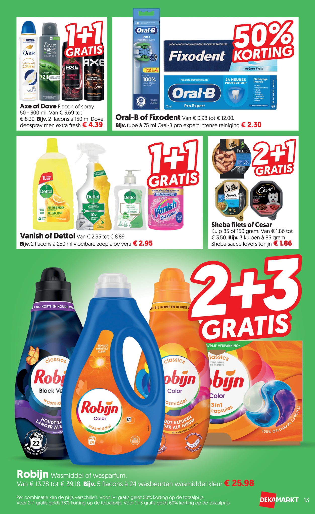 Robijn Wasmiddel of wasparfum, gemarkeerd op pagina 13 van de Dekamarkt folder