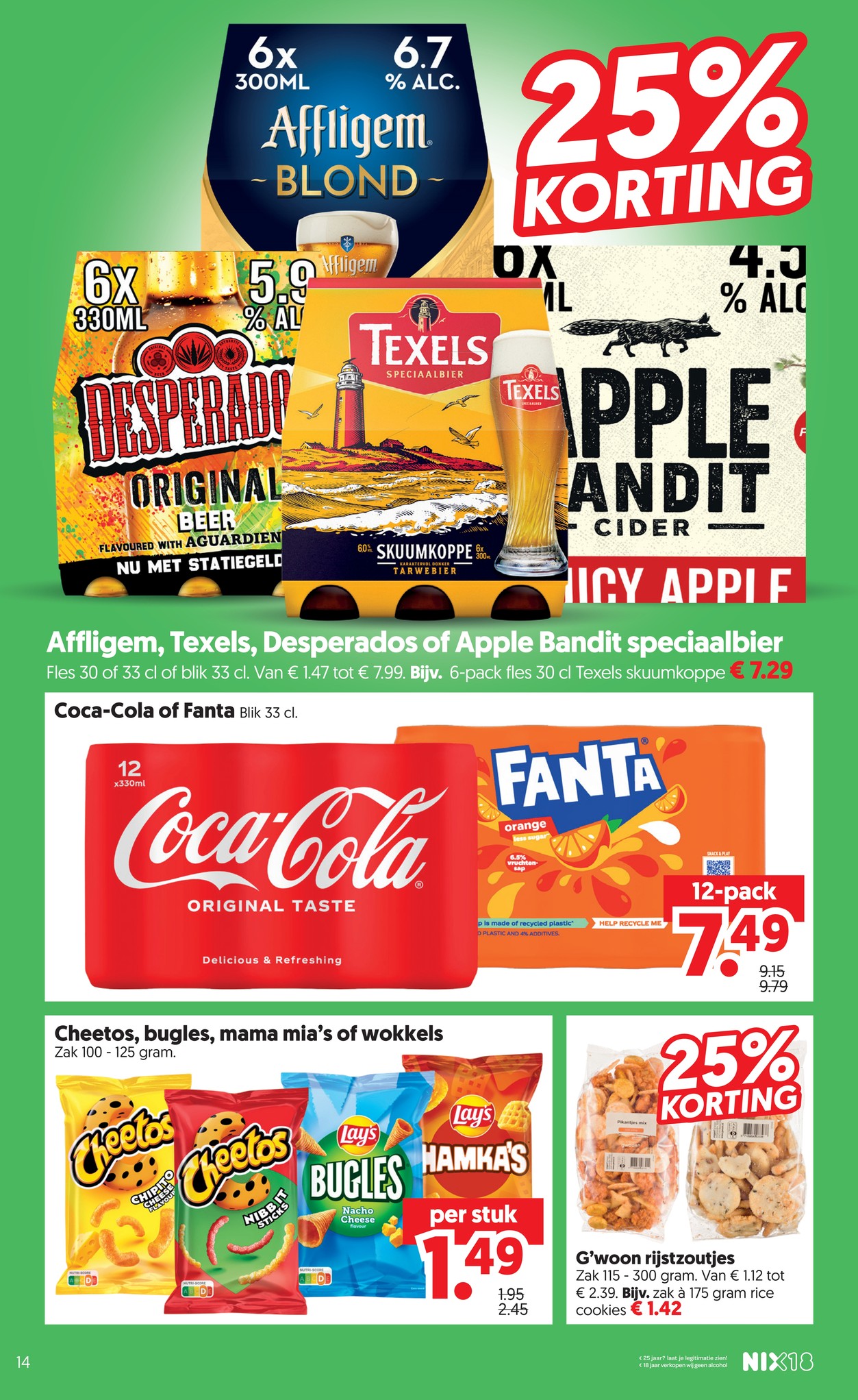 Cheetos, bugles, mama mia's of wokkels, gemarkeerd op pagina 14 van de Dekamarkt folder