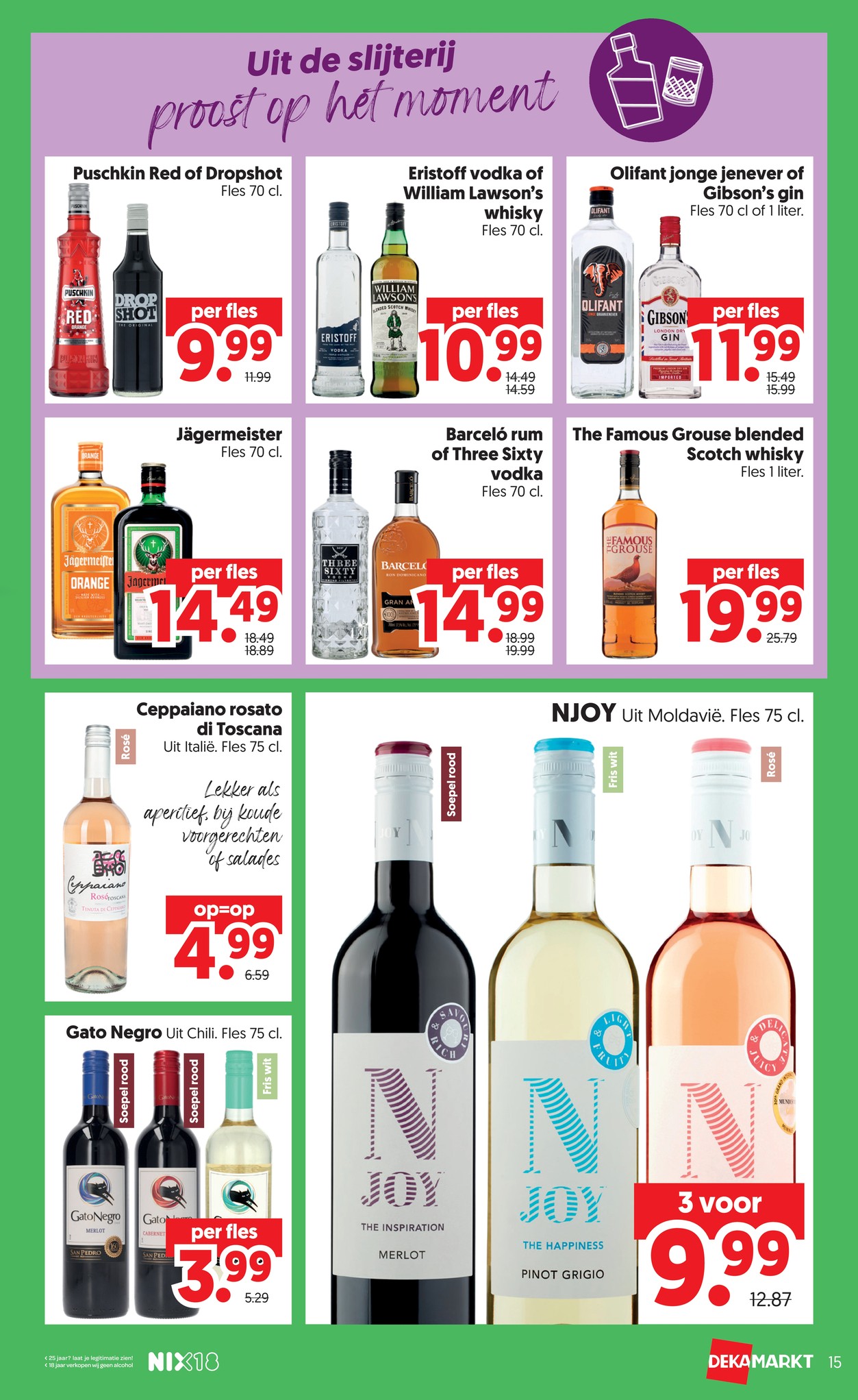 Jägermeister, gemarkeerd op pagina 15 van de Dekamarkt folder