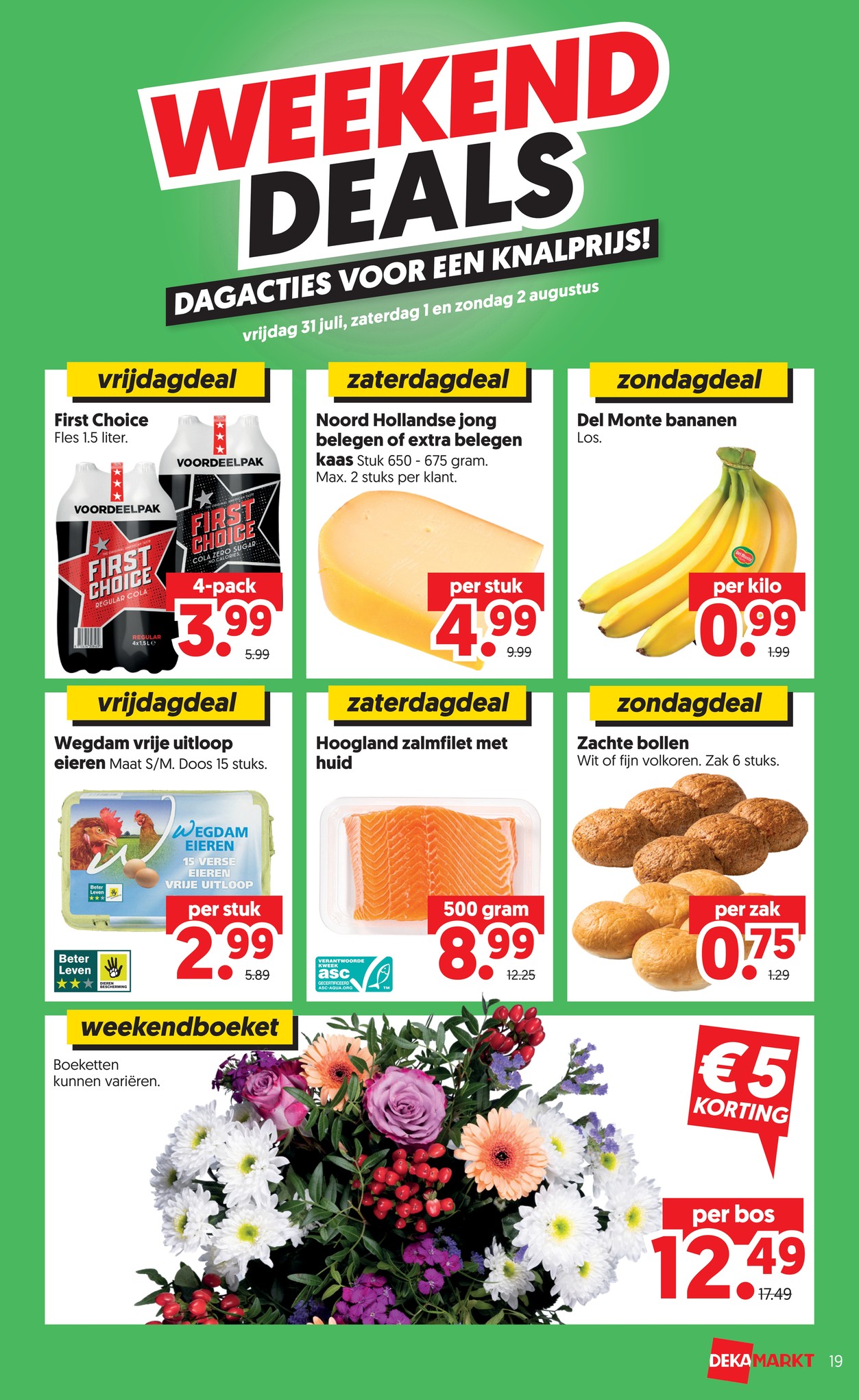 Vrije uitloop eieren, gemarkeerd op pagina 19 van de Dekamarkt folder