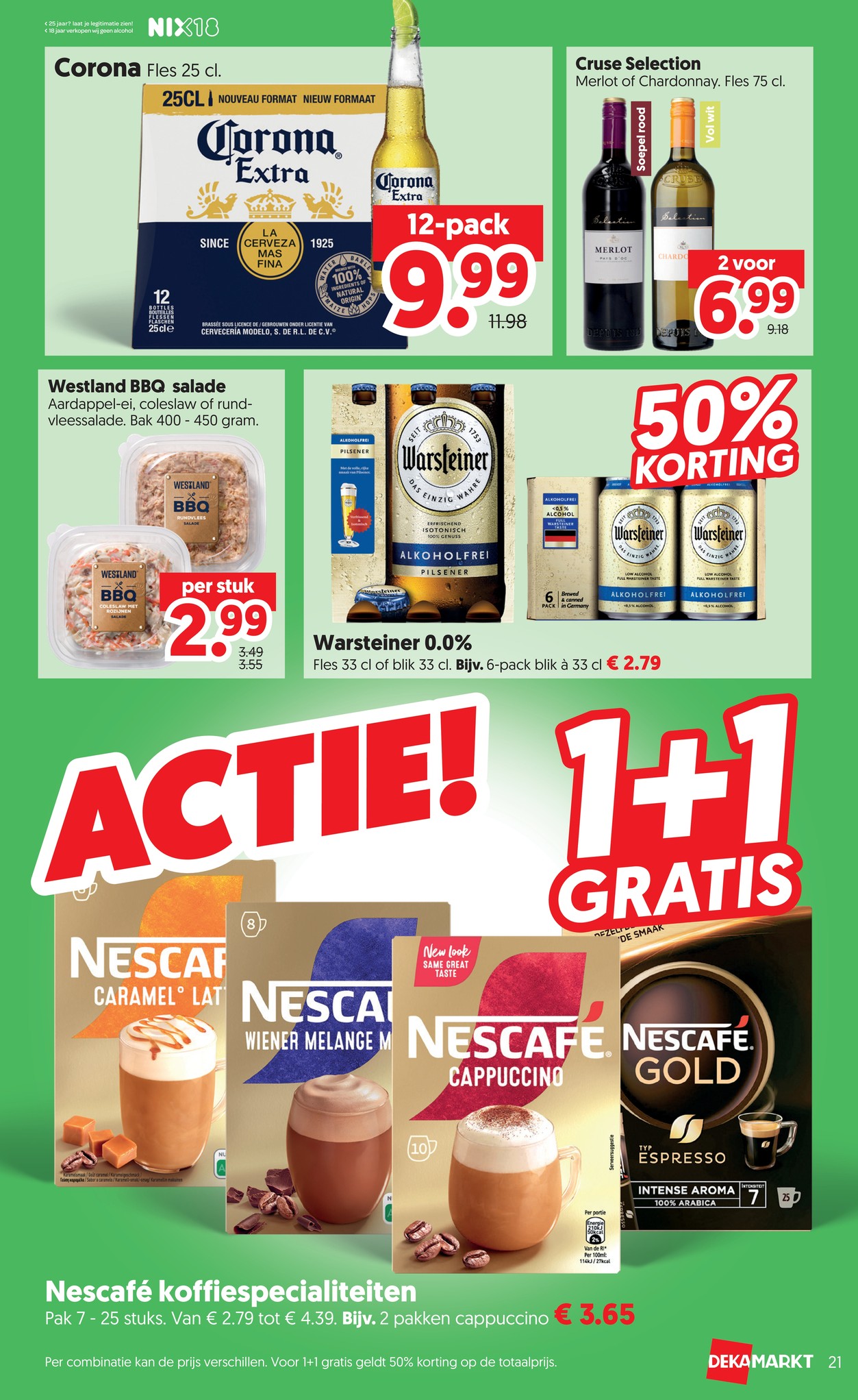 Nescafé koffiespecialiteiten, gemarkeerd op pagina 21 van de Dekamarkt folder
