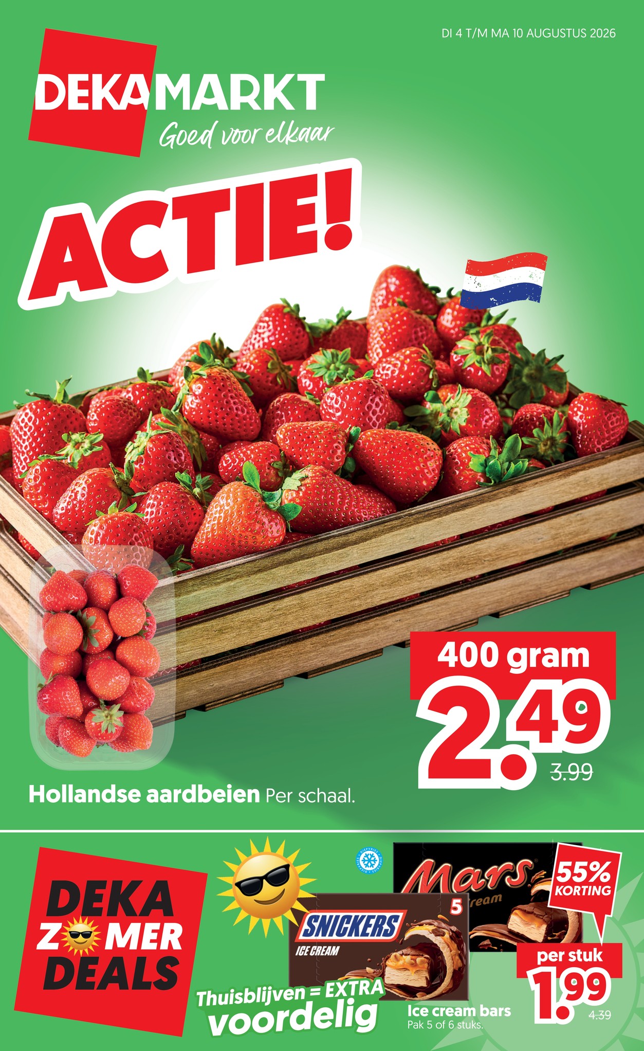Hollandse aardbeien, gemarkeerd op pagina 1 van de Dekamarkt folder