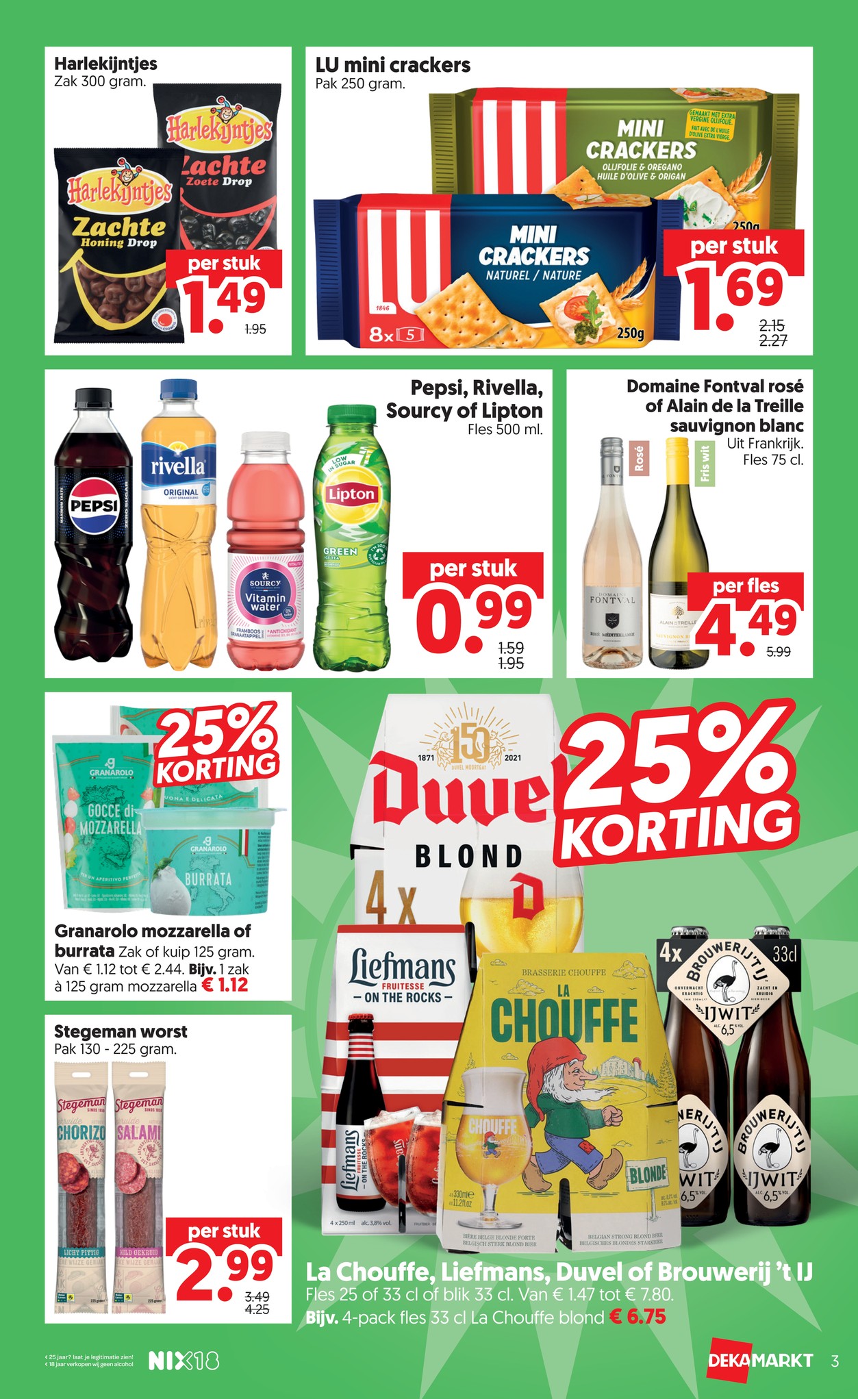 Frisdrank (Pepsi, Rivella, Sourcy, Lipton), gemarkeerd op pagina 3 van de Dekamarkt folder