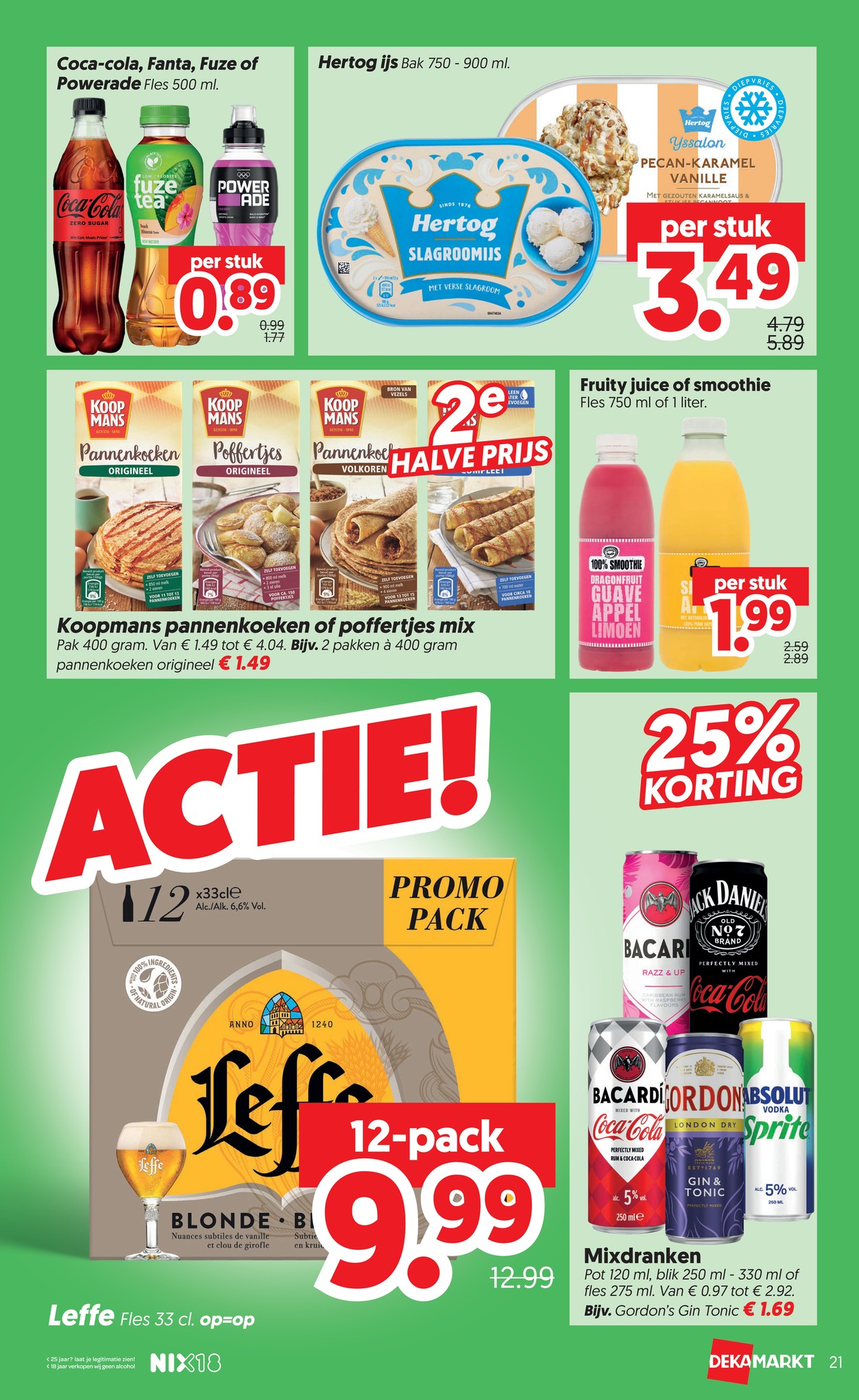 Mixdranken, gemarkeerd op pagina 23 van de Dekamarkt folder