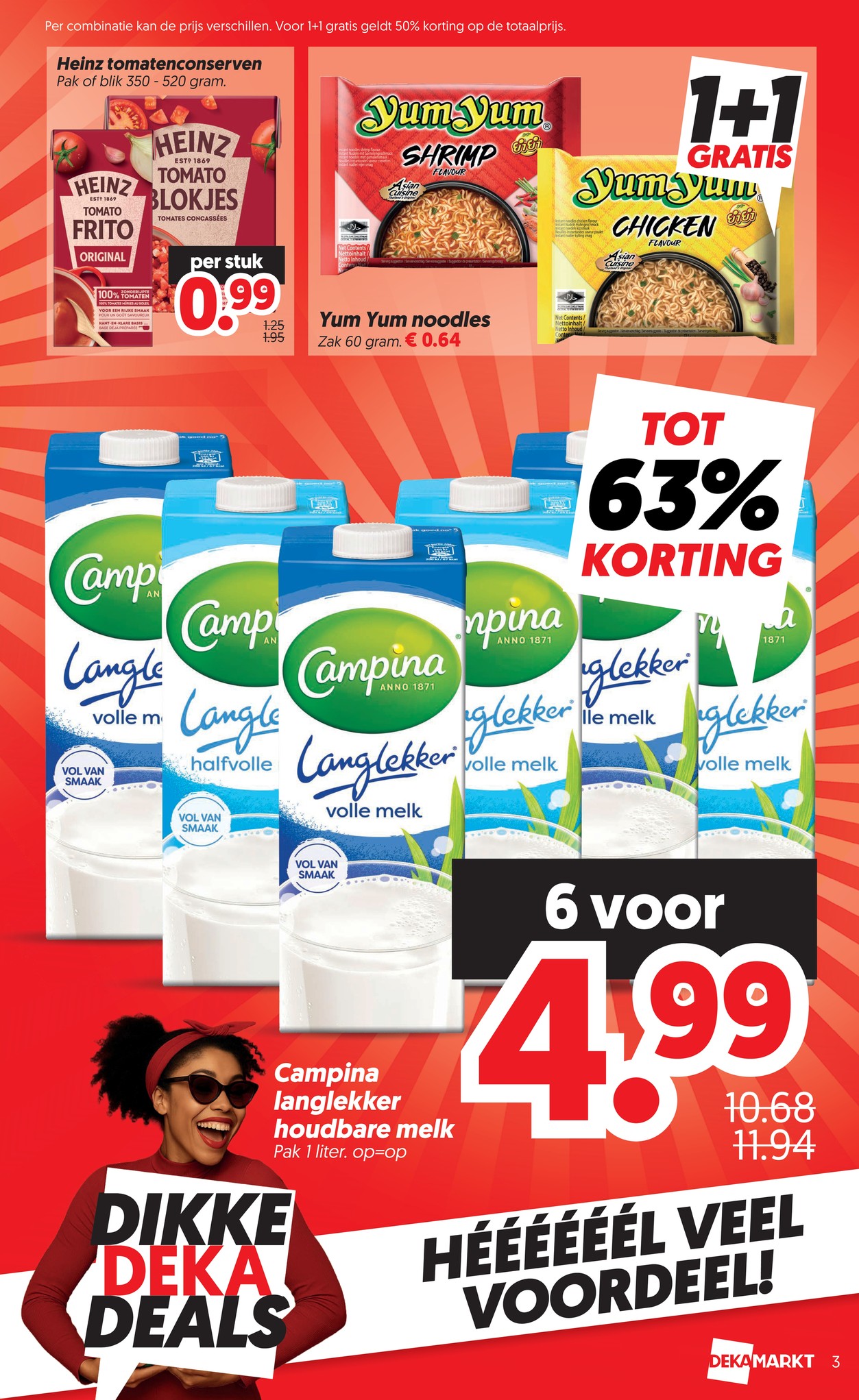 Campina langlekker houdbare melk, gemarkeerd op pagina 3 van de Dekamarkt folder