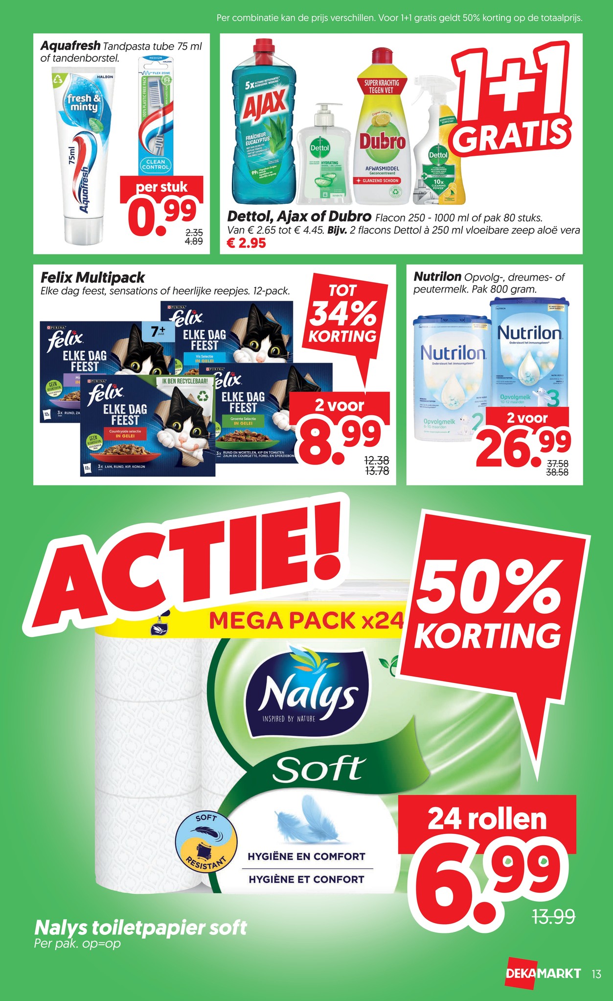 Nutrilon Opvolg-, dreumes- of peutermelk, gemarkeerd op pagina 13 van de Dekamarkt folder