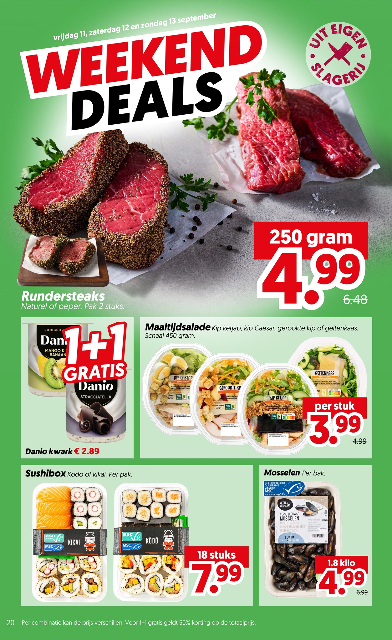 Rundersteaks, gemarkeerd op pagina 22 van de Dekamarkt folder