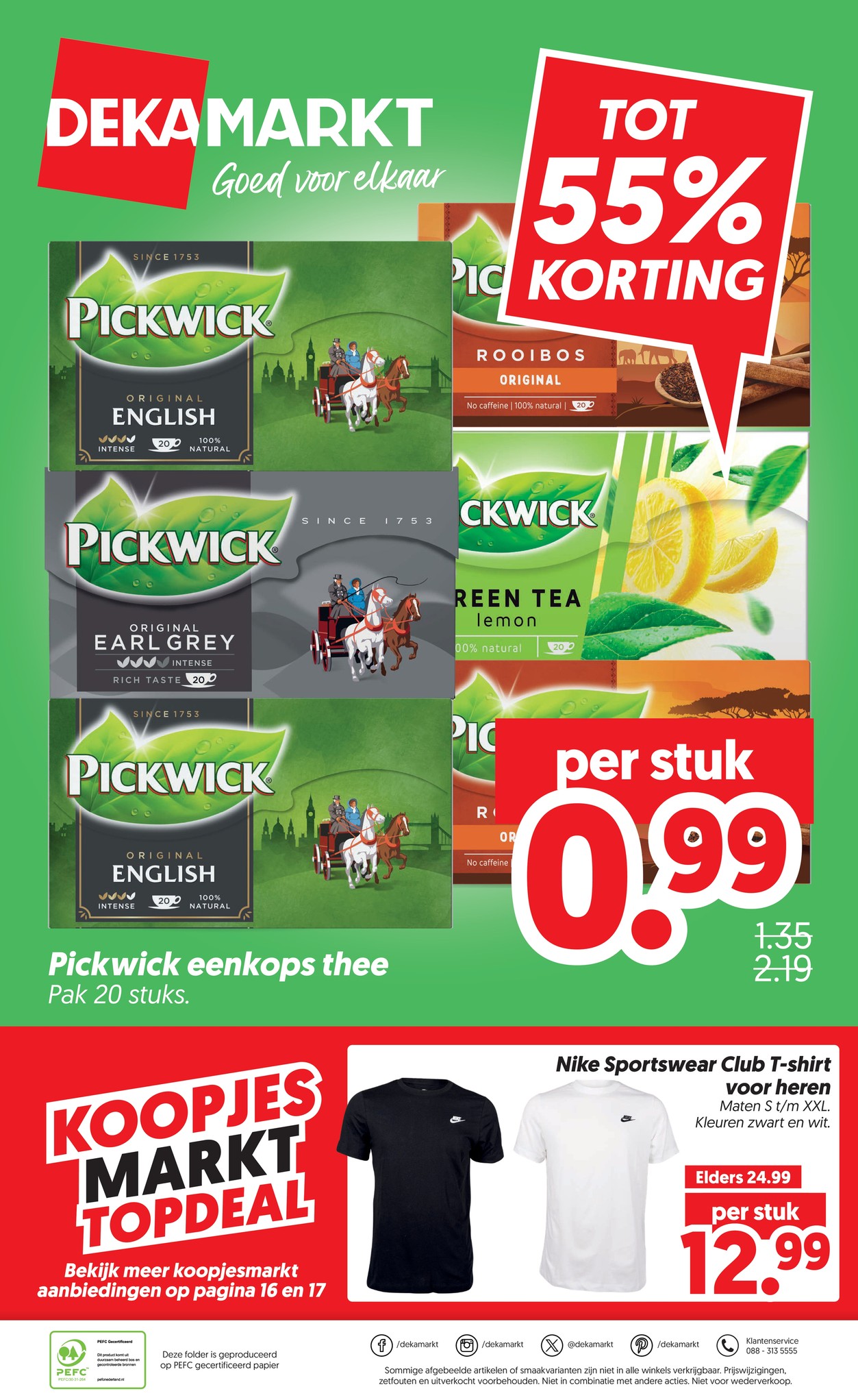 Pickwick thee, gemarkeerd op pagina 24 van de Dekamarkt folder