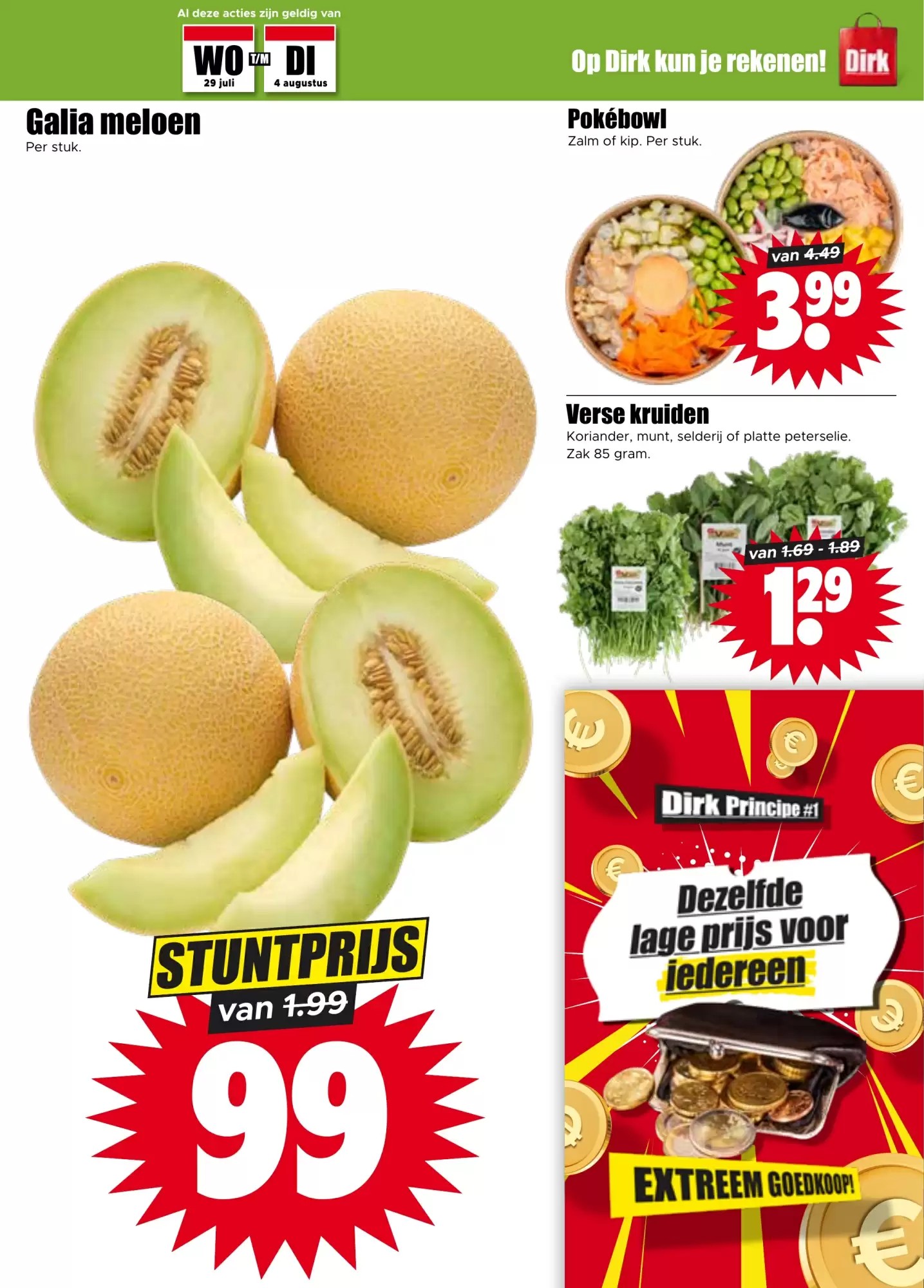 Galia meloen, gemarkeerd op pagina 3 van de Dirk folder