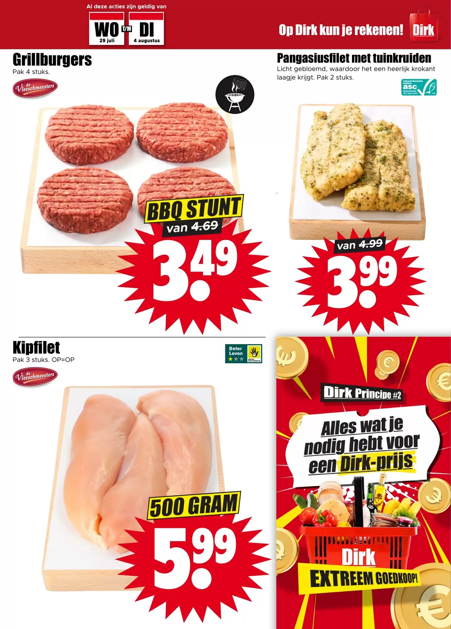 Grillburgers, gemarkeerd op pagina 5 van de Dirk folder