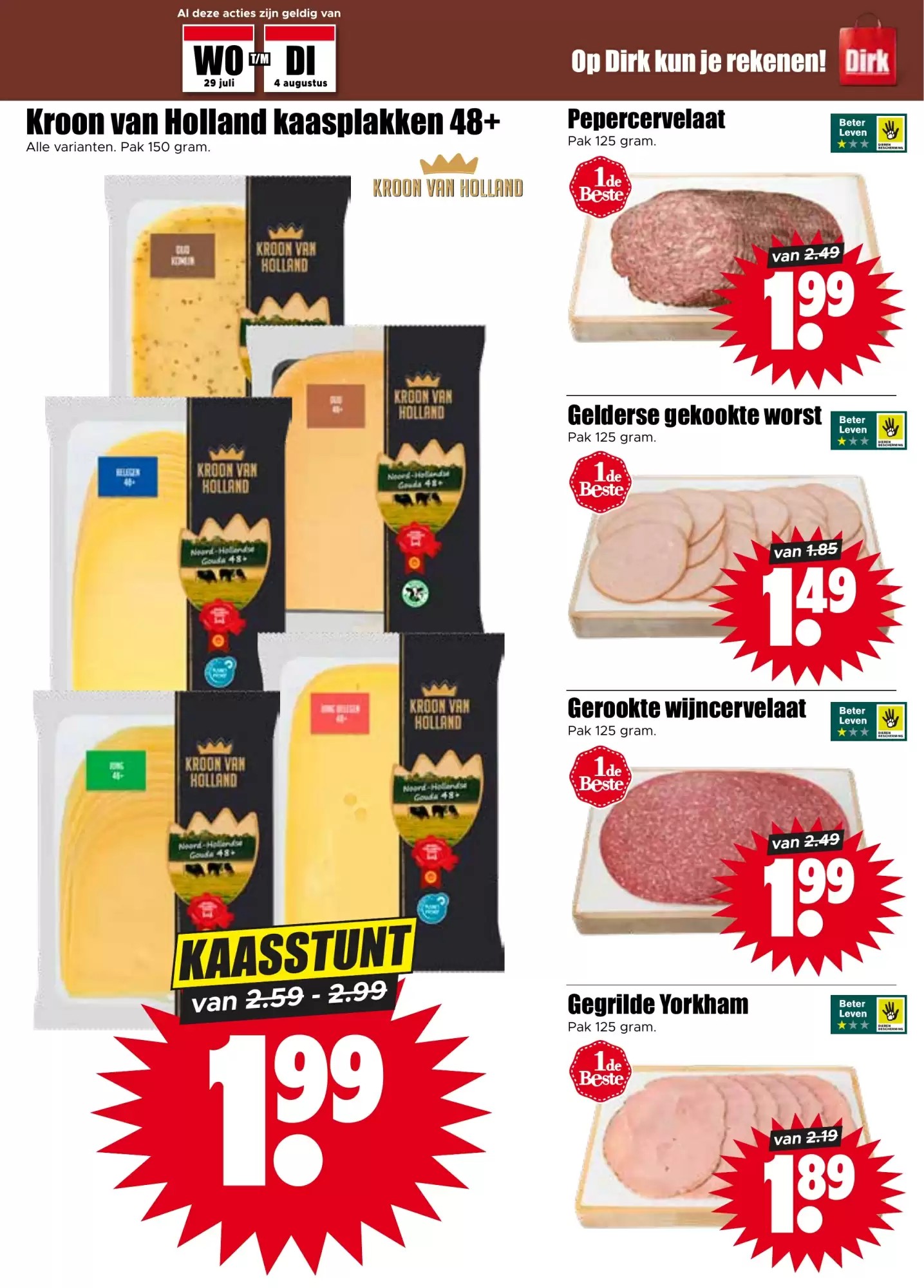 Kroon van Holland kaasplakken 48+, gemarkeerd op pagina 7 van de Dirk folder