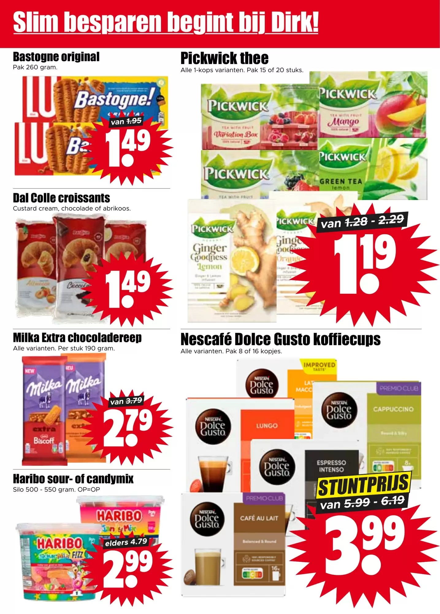 Milka Extra chocoladereep, gemarkeerd op pagina 14 van de Dirk folder