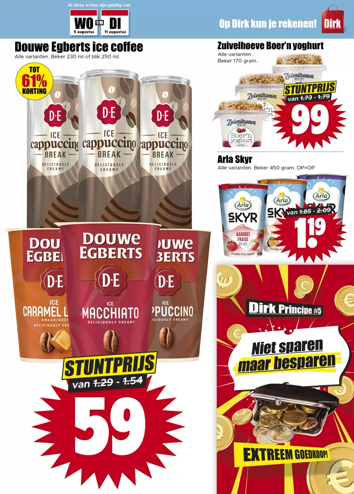 Douwe Egberts ice coffee, gemarkeerd op pagina 9 van de Dirk folder