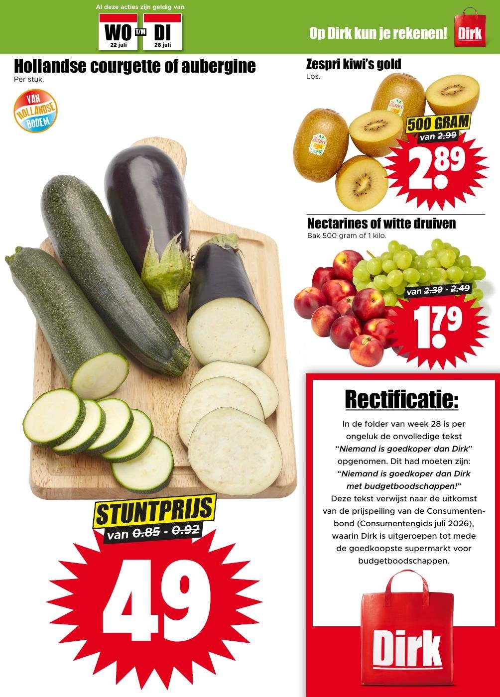 Nectarines of witte druiven, gemarkeerd op pagina 3 van de Dirk folder
