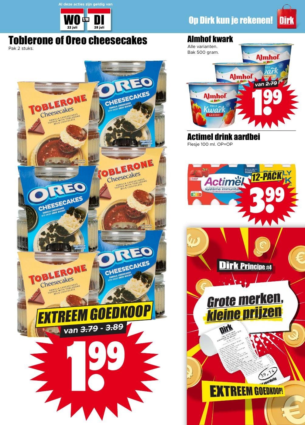 Toblerone of Oreo cheesecakes, gemarkeerd op pagina 9 van de Dirk folder