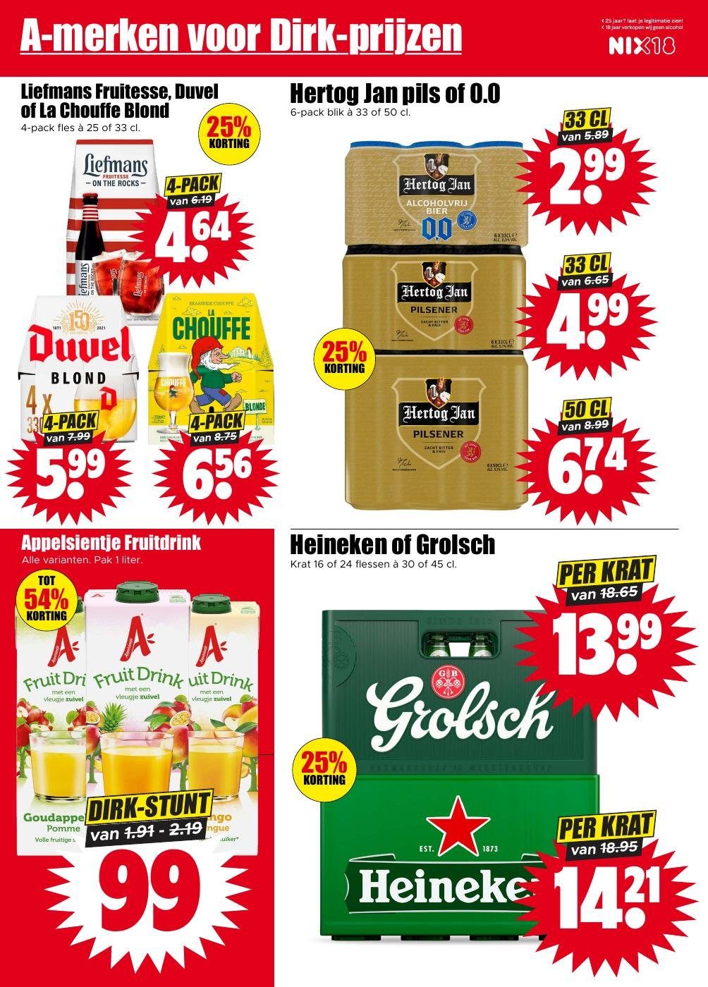 Appelsientje Fruitdrink, gemarkeerd op pagina 18 van de Dirk folder