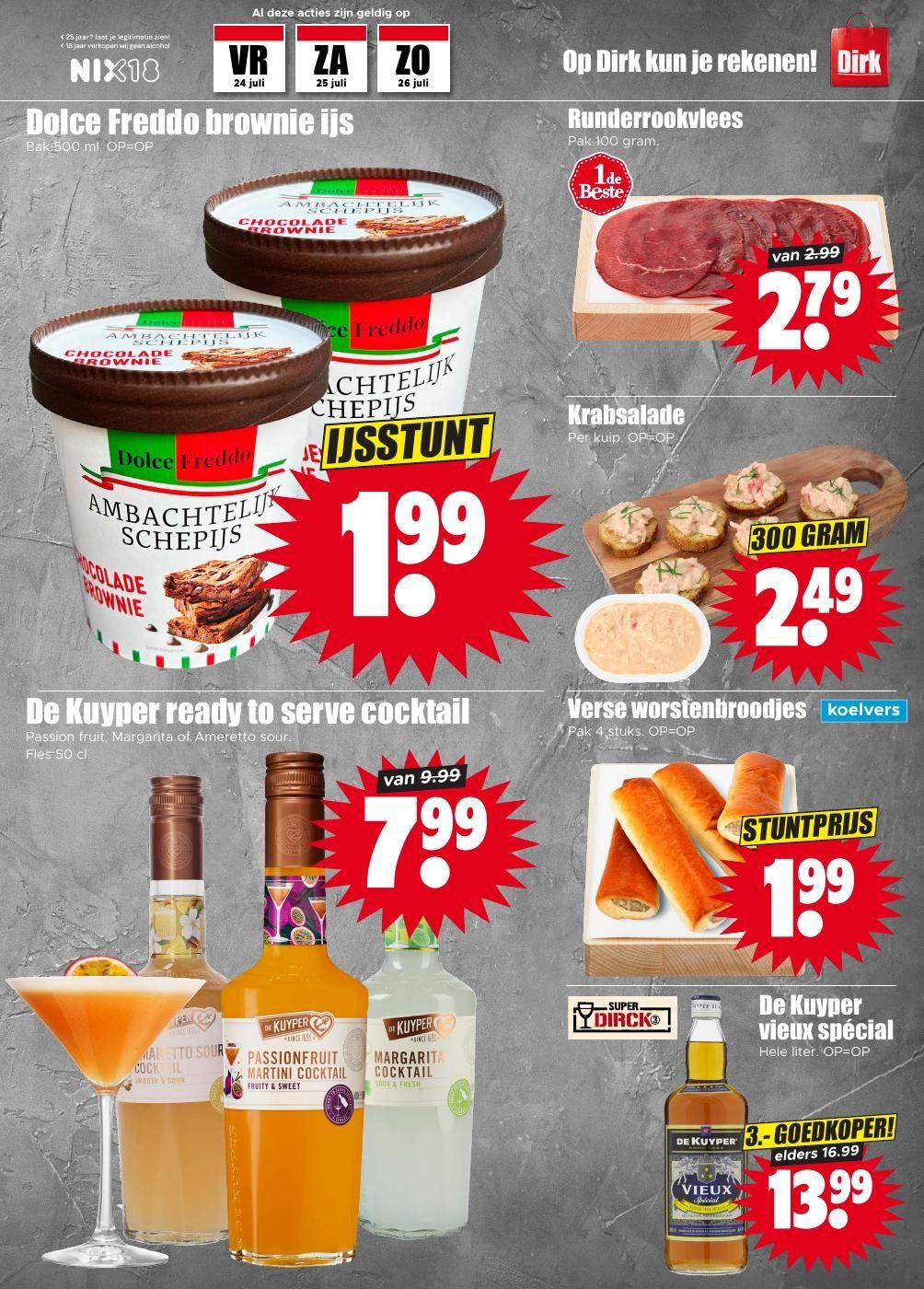 Dolce Freddo brownie ijs, gemarkeerd op pagina 29 van de Dirk folder