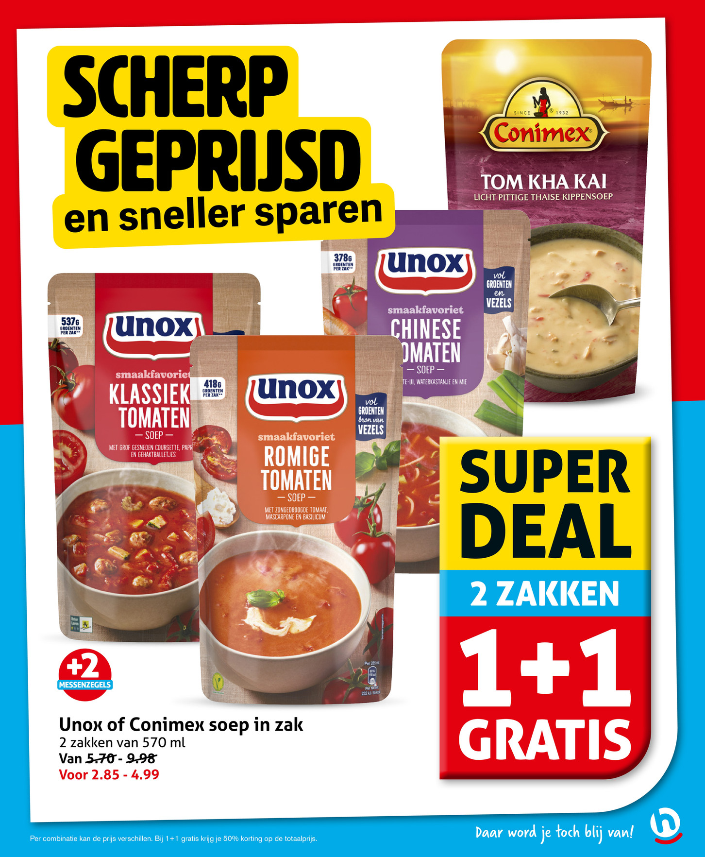 Unox of Conimex soep in zak, gemarkeerd op pagina 7 van de Hoogvliet folder