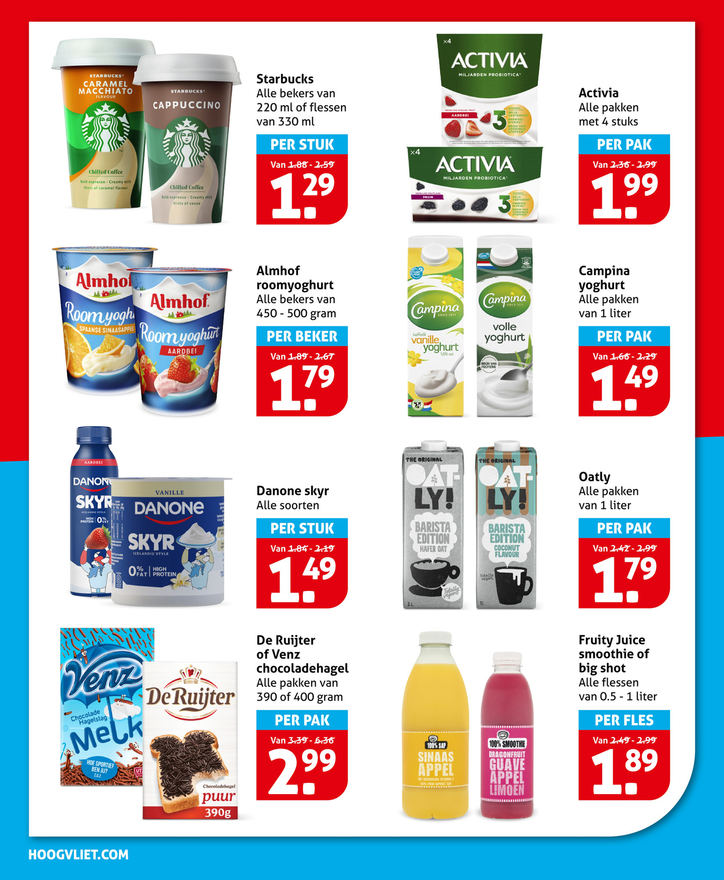 Activia alle pakken, gemarkeerd op pagina 14 van de Hoogvliet folder