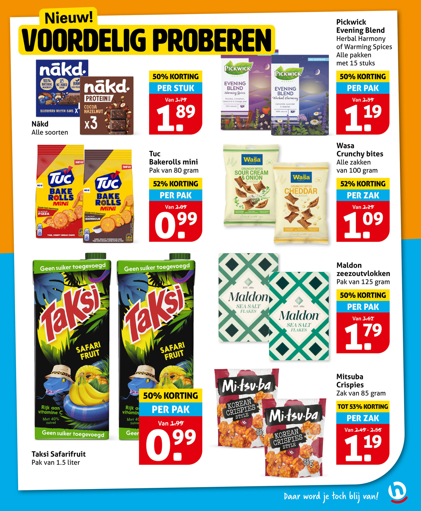 Nākd bars, gemarkeerd op pagina 17 van de Hoogvliet folder
