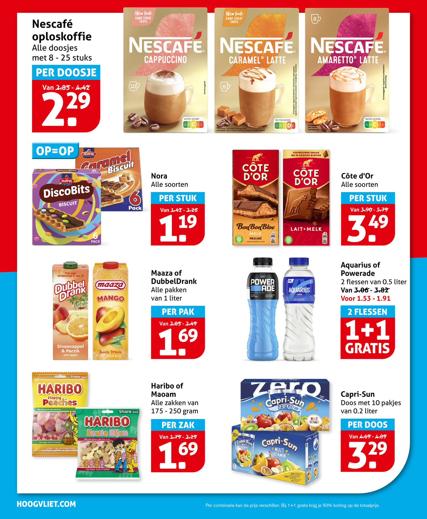 Nescafé oploskoffie, gemarkeerd op pagina 18 van de Hoogvliet folder
